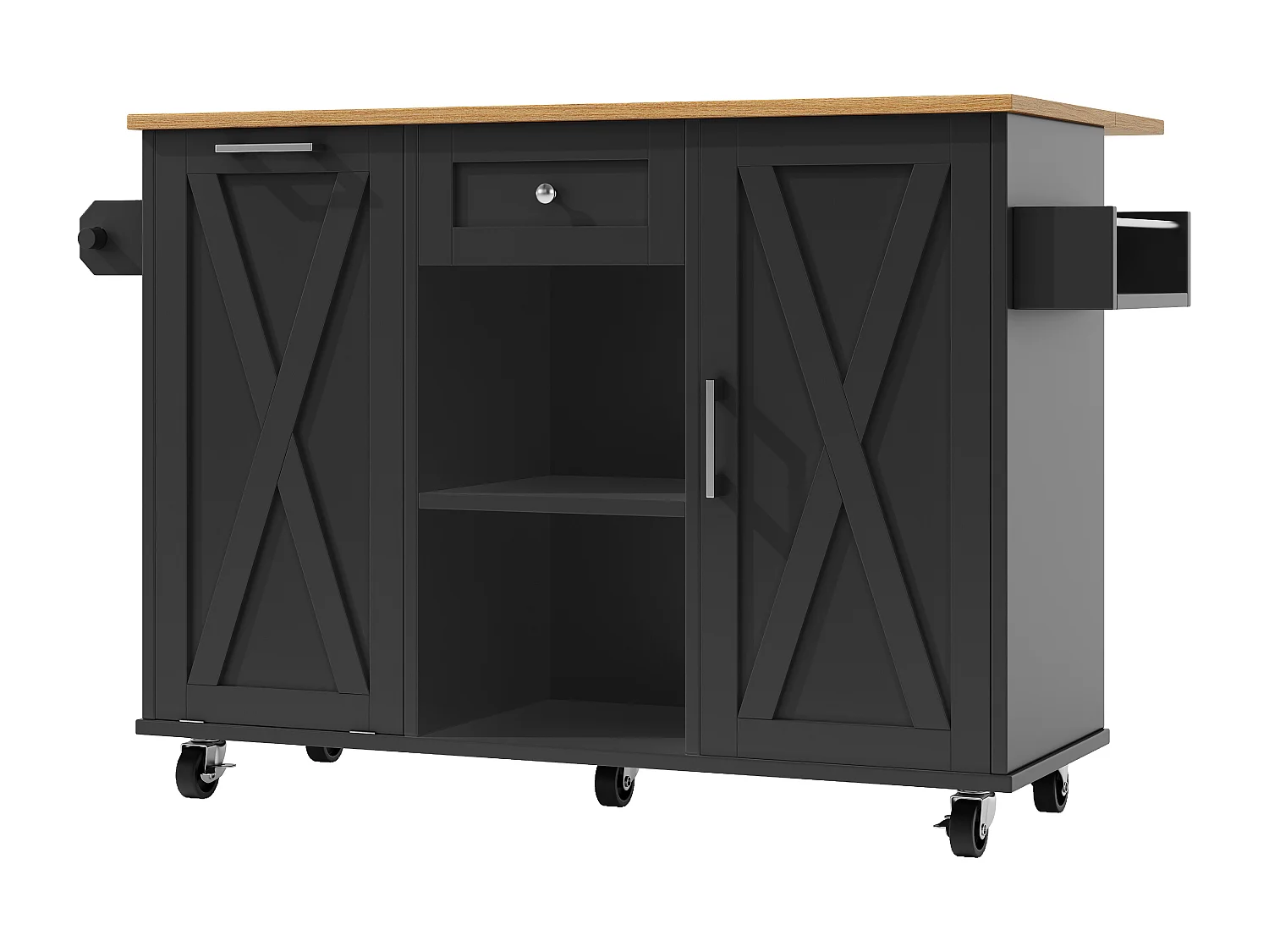 Desserte de cuisine mobile 2 portes et 1 tiroir Îlot de cuisine avec plateau extensible 142x(40-63)x87 cm - noir