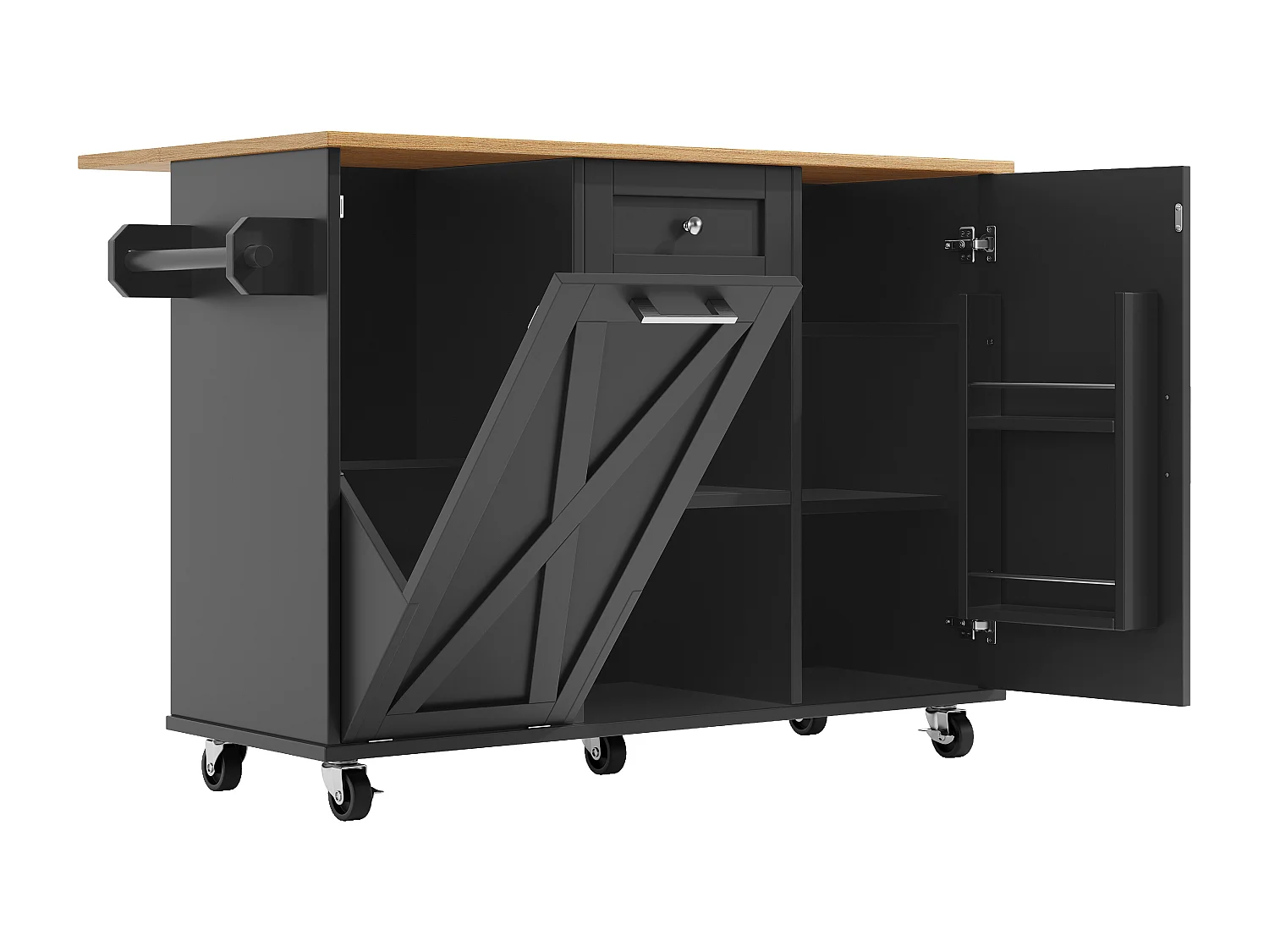 Desserte de cuisine mobile 2 portes et 1 tiroir Îlot de cuisine avec plateau extensible 142x(40-63)x87 cm - noir