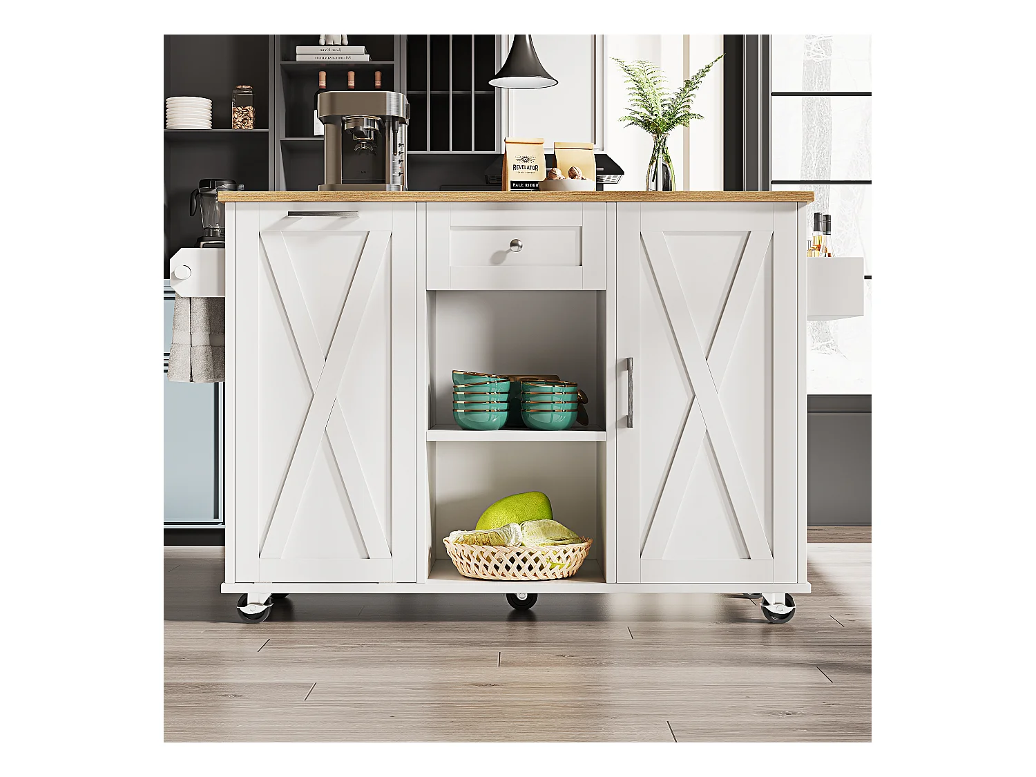 Desserte de cuisine mobile 2 portes et 1 tiroir Îlot de cuisine avec plateau extensible 142x(40-63)x87 cm - blanc