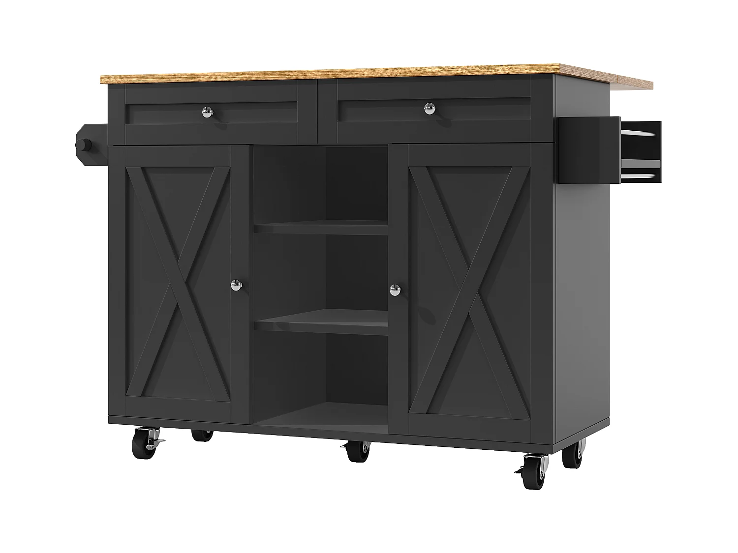 Desserte de cuisine mobile 2 portes et 2 tiroirs Îlot de cuisine avec plateau extensible 134x(45.2-75.4)x89 cm - noir