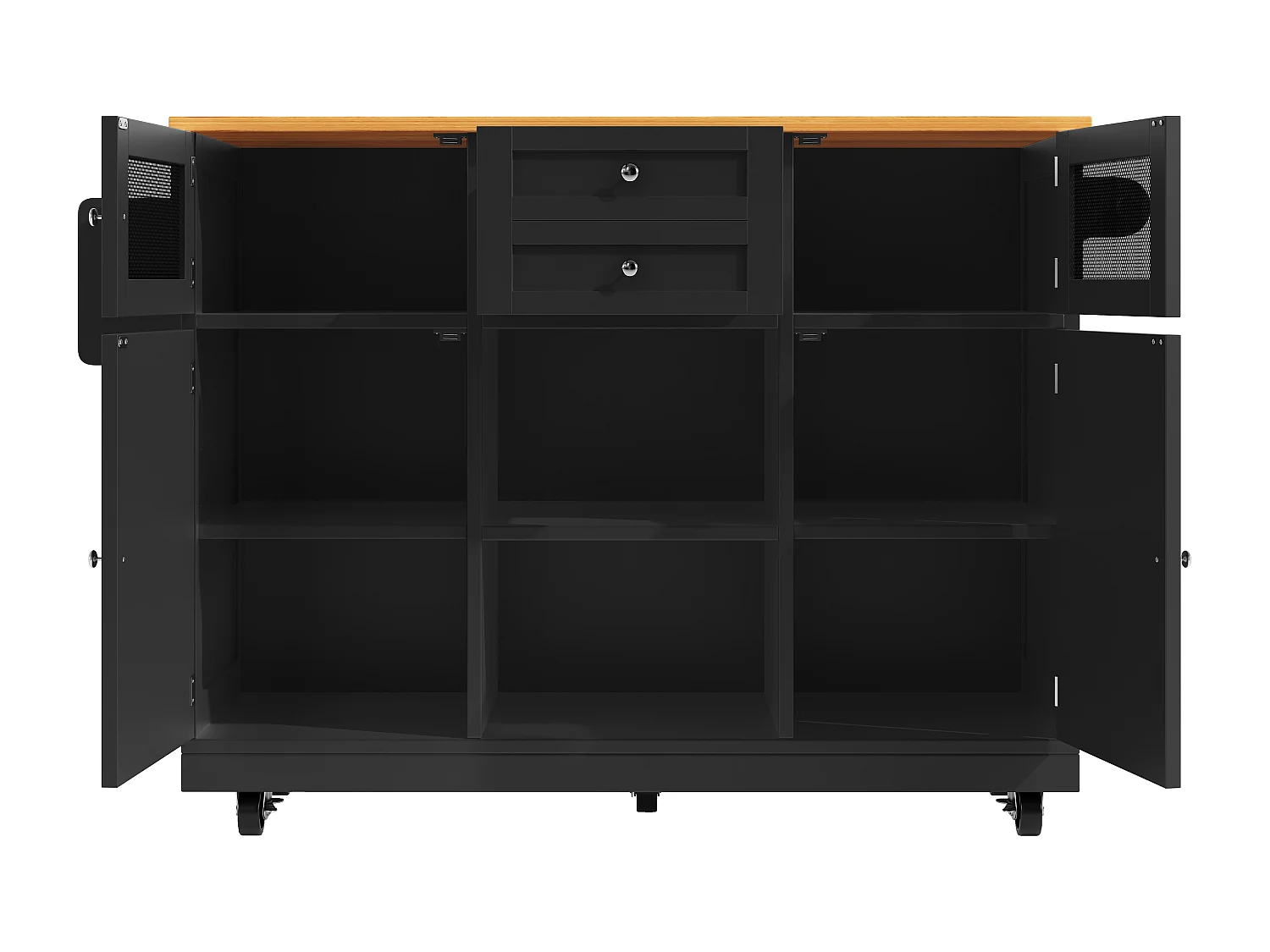 Desserte de cuisine mobile 4 portes et 2 tiroirs Îlot de cuisine avec plateau extensible 140x(40-70)x93.5 cm - noir