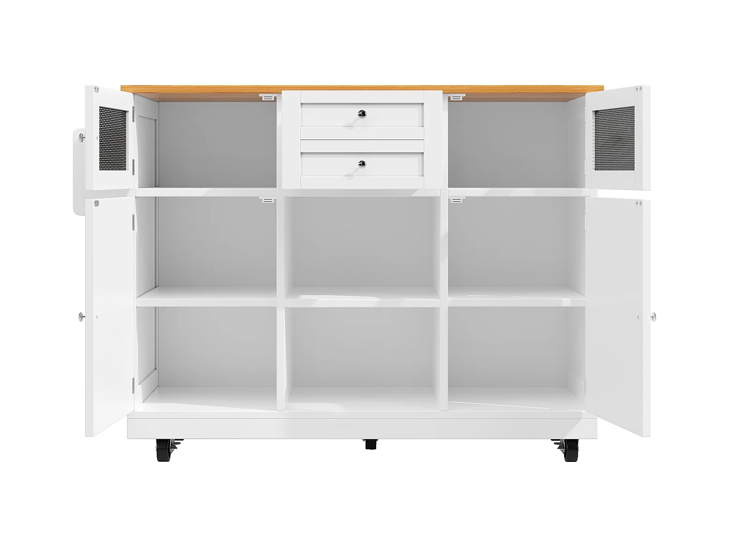 Desserte de cuisine mobile 4 portes et 2 tiroirs Îlot de cuisine avec plateau extensible 140x(40-70)x93.5 cm - blanc