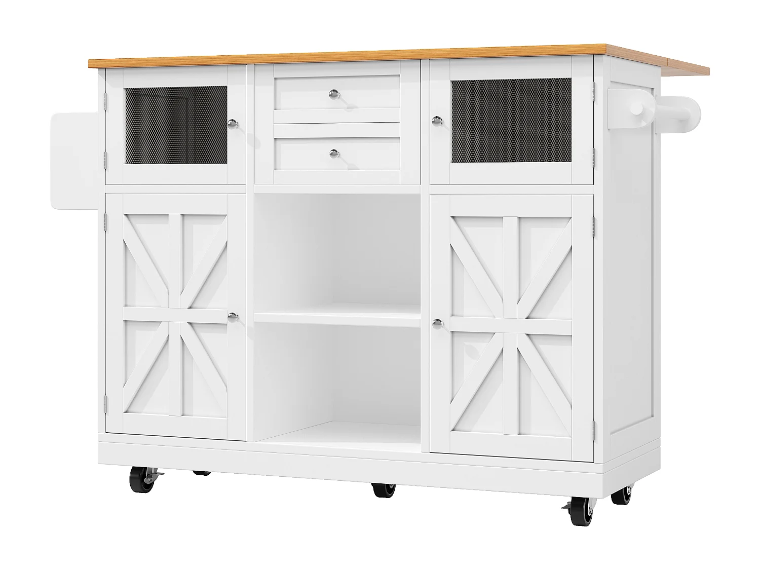 Desserte de cuisine mobile 4 portes et 2 tiroirs Îlot de cuisine avec plateau extensible 140x(40-70)x93.5 cm - blanc
