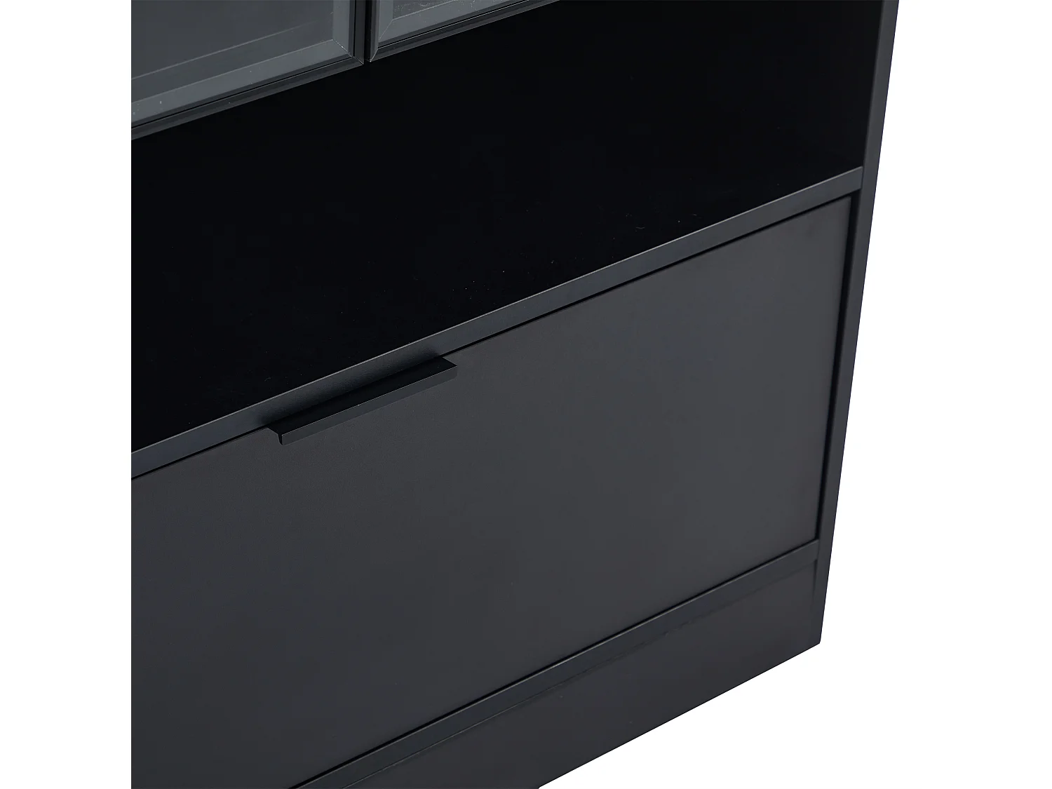 Vitrine bibliothèque LED 2 portes en verre et 1 porte abattante - meuble de rangement ouvert - bois - noir (80x35x120 cm)
