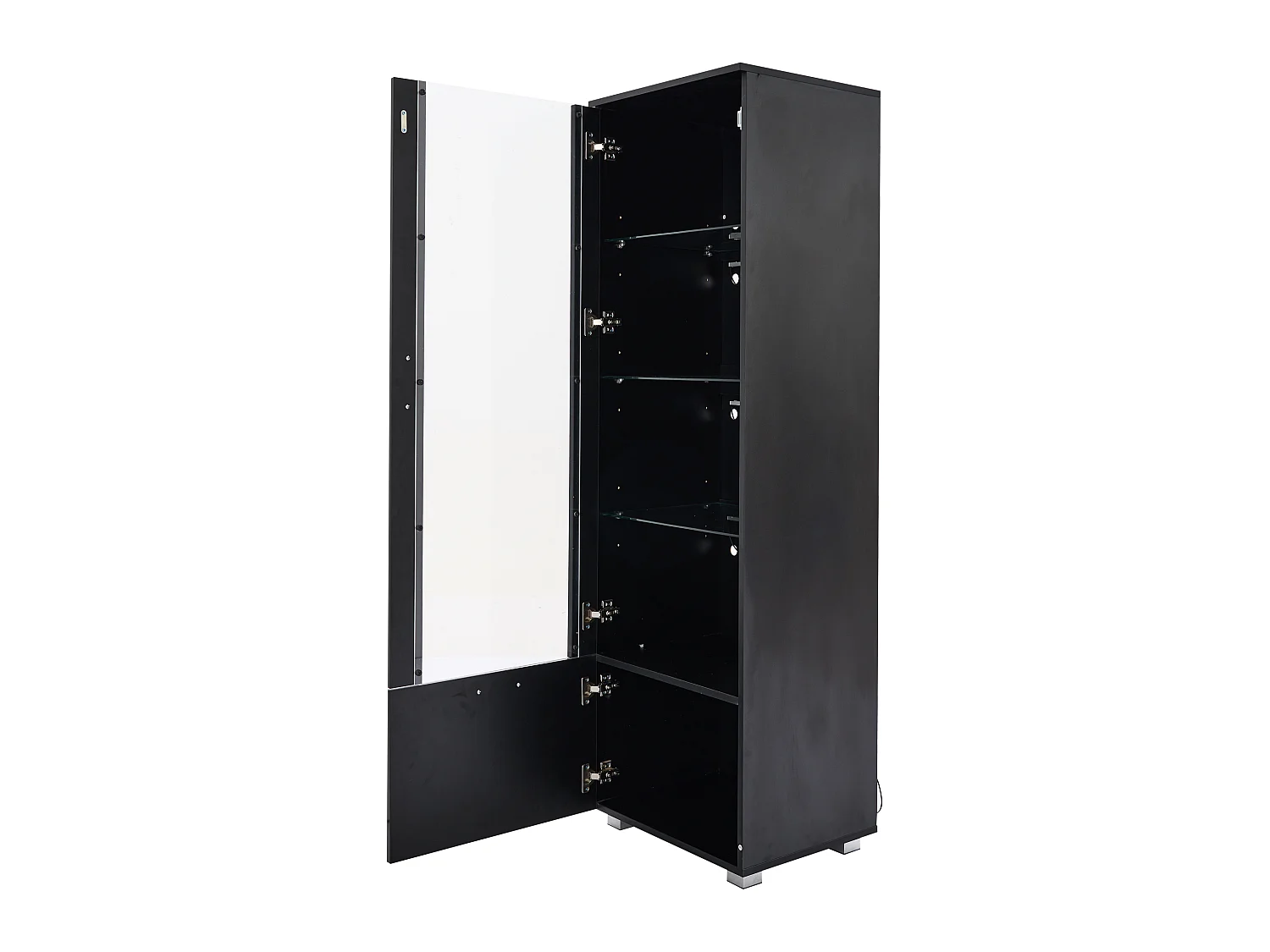 Vitrine bibliothèque LED 1 porte 1 tiroir - meuble de rangement en bois - noir (50x40x160 cm)