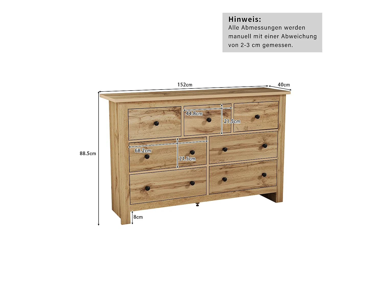 Commode buffet salon bois 7 tiroirs - meuble de rangement - marron (152x40x88.5 cm)