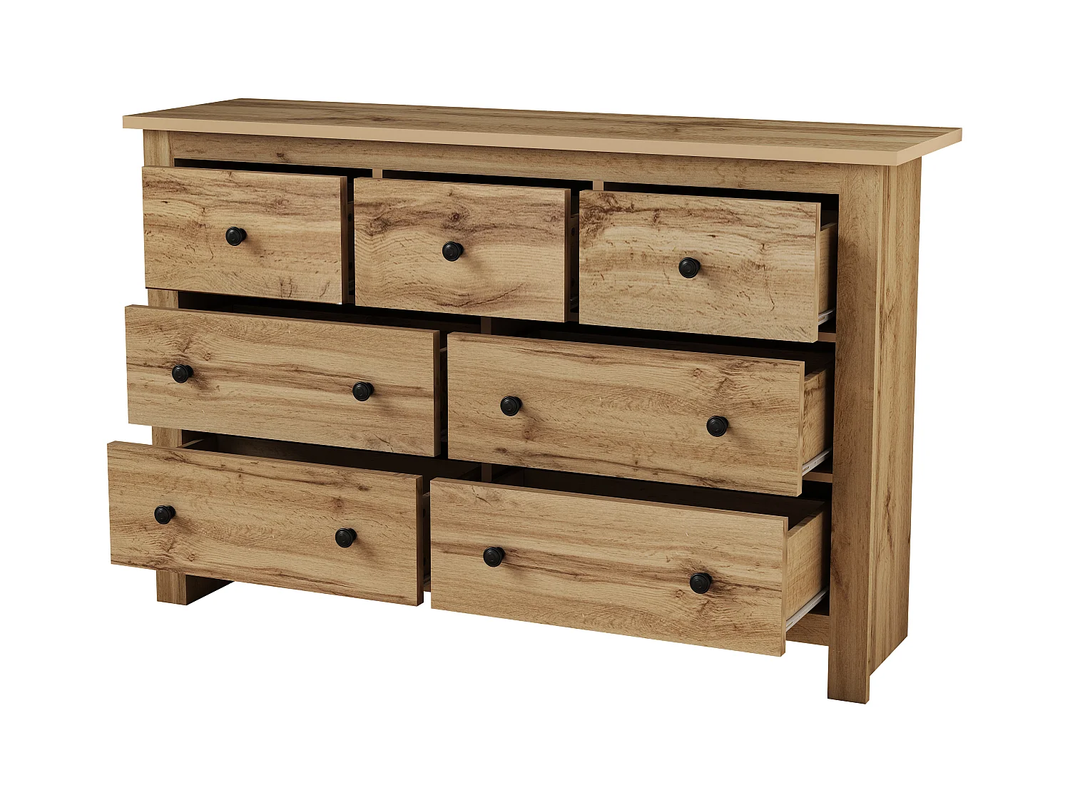 Commode buffet salon bois 7 tiroirs - meuble de rangement - marron (152x40x88.5 cm)