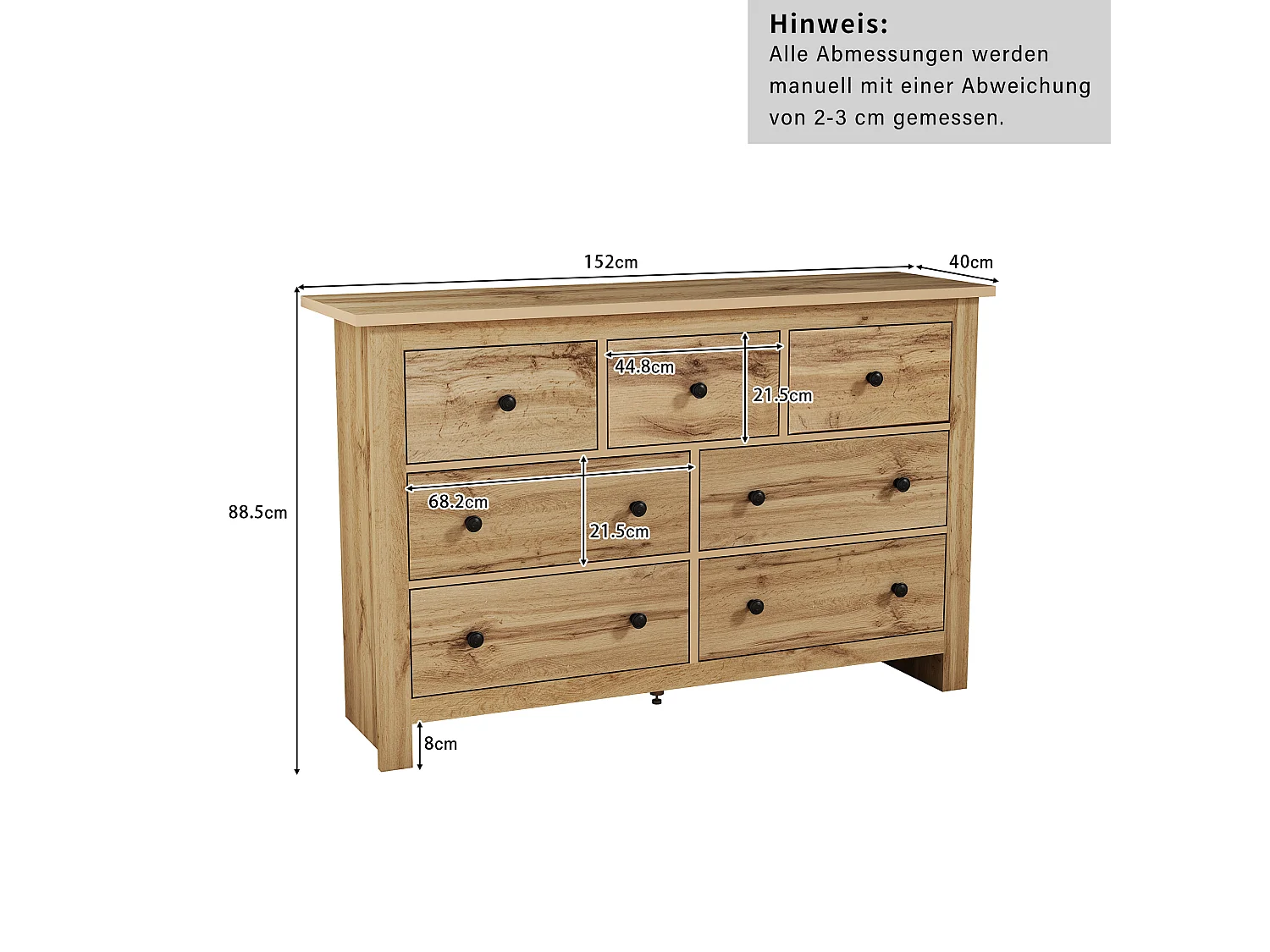 Commode buffet salon bois 7 tiroirs - meuble de rangement - marron (152x40x88.5 cm)