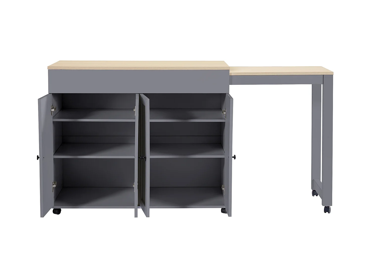 Table de bar 4 portes Îlot de cuisine en bois avec plateau extensible (118-180)x50x94 cm - gris