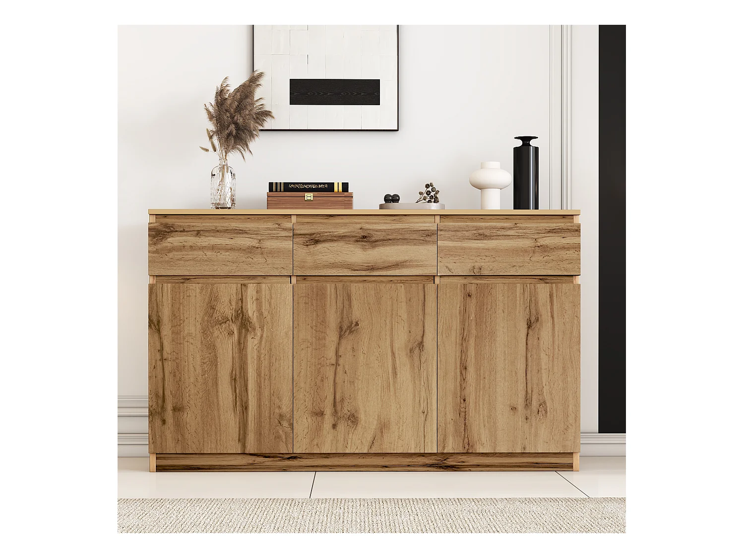 Eetkamerdressoir met 3 deuren en 3 laden - houten opbergmeubel - bruin (135x40x81 cm)