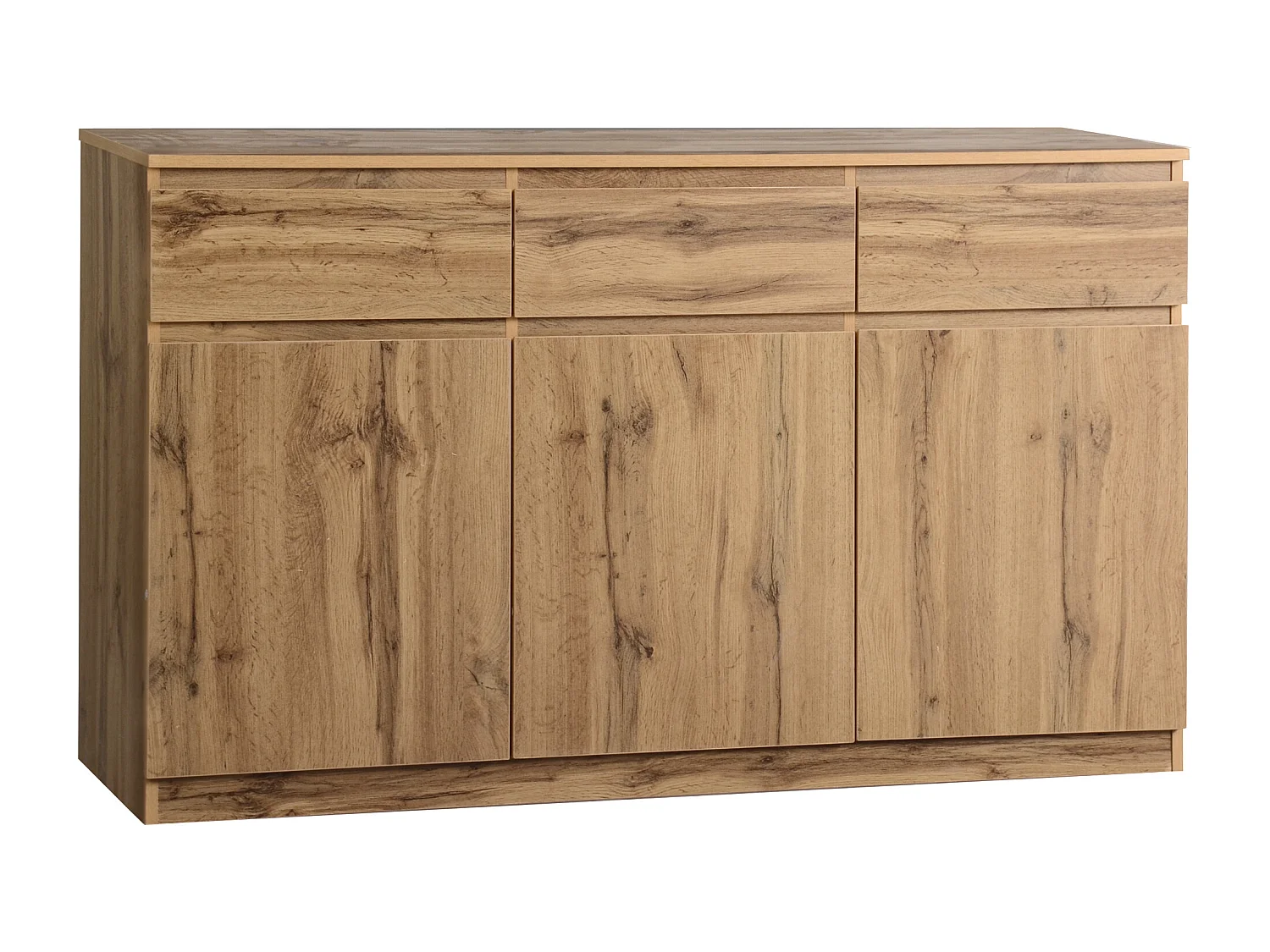 Buffet salle à manger 3 portes 3 tiroirs - meuble de rangement en bois - marron (135x40x81 cm)