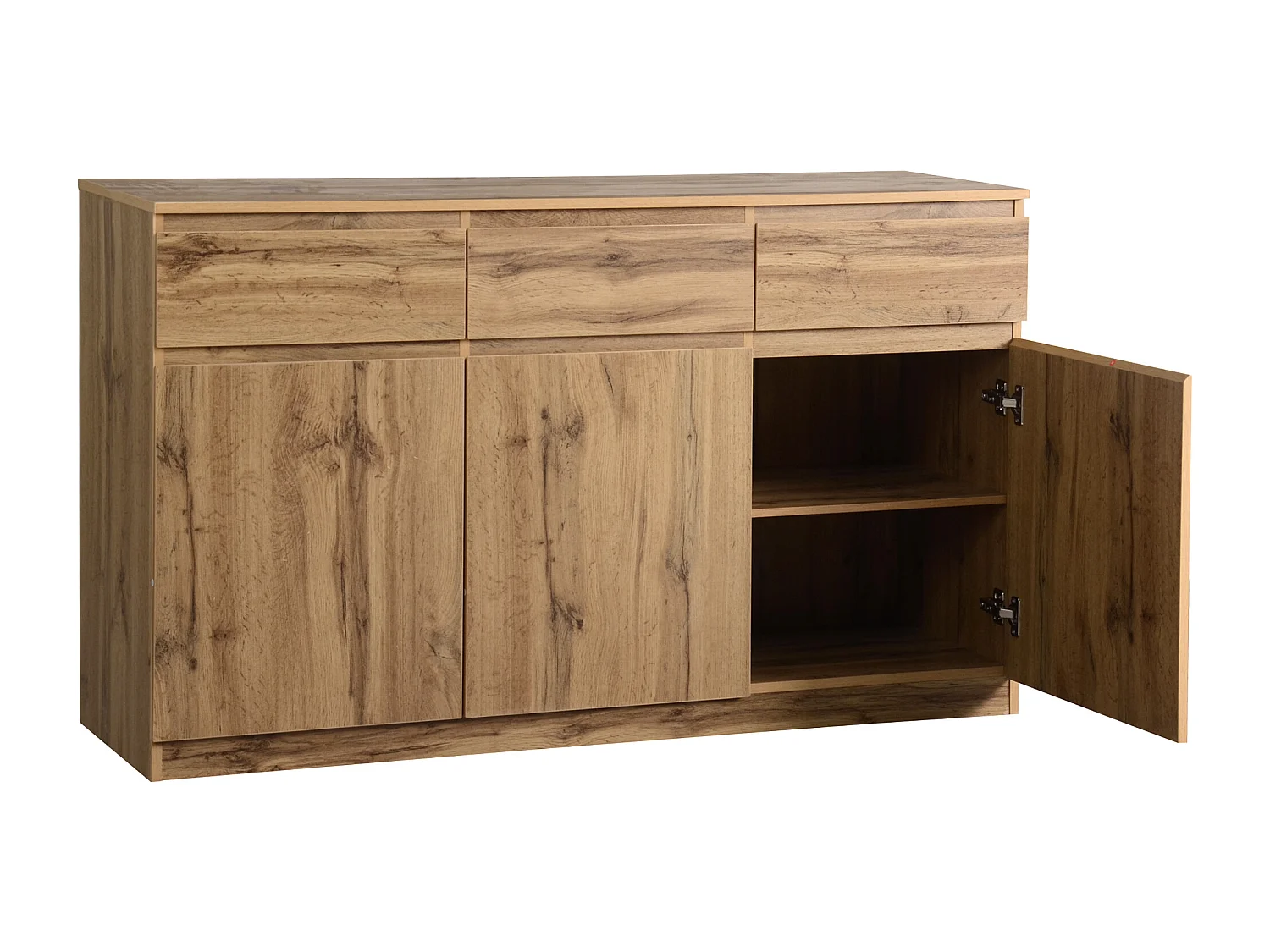 Buffet salle à manger 3 portes 3 tiroirs - meuble de rangement en bois - marron (135x40x81 cm)