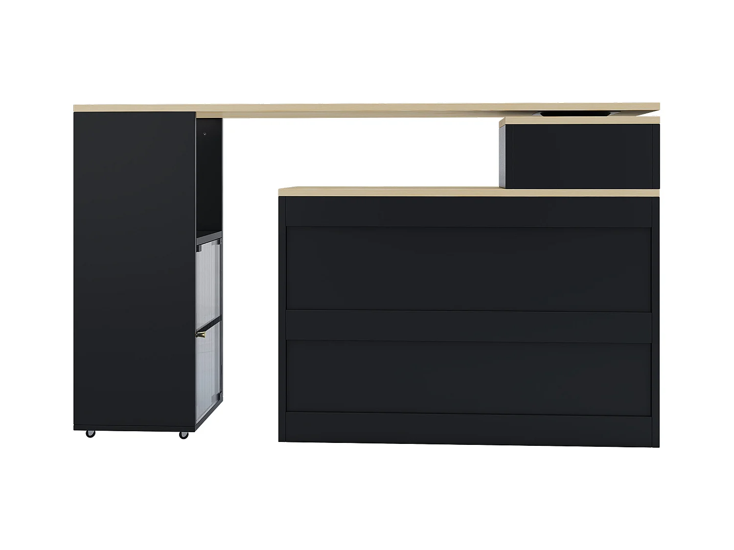 Table de bar pivotant 2 portes en verre buffet en bois avec plateau extensible - meuble de rangement - noir (155x40x90 cm)