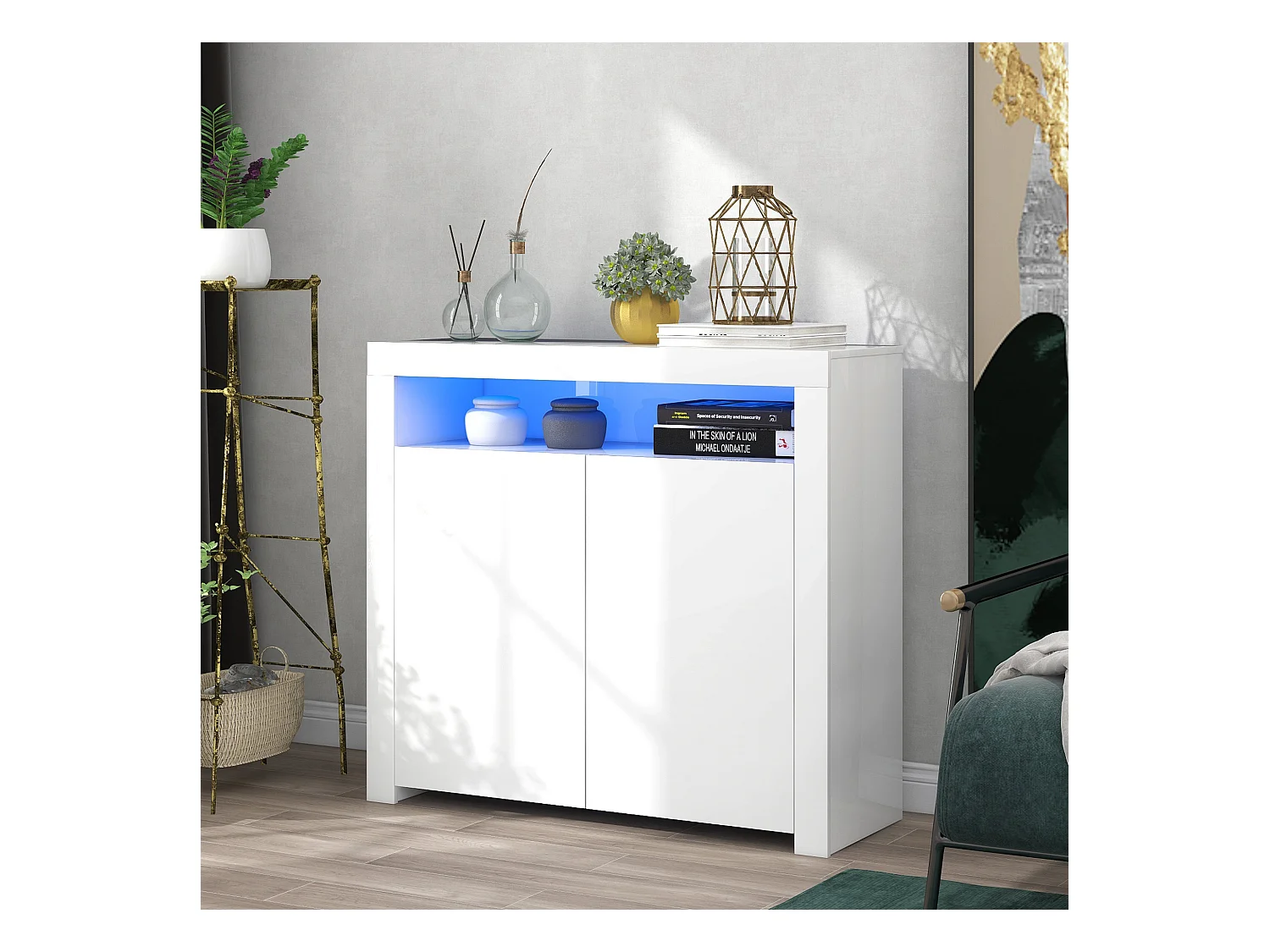 LED eetkamer dressoir met 2 deuren - houten opbergmeubel - wit (108x40x92 cm)