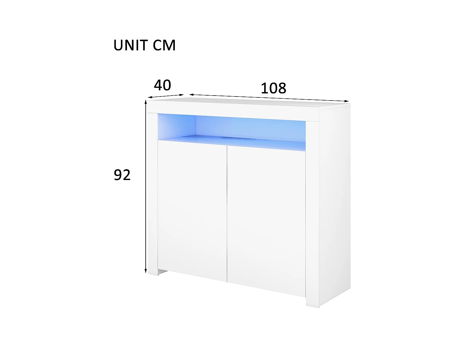 LED eetkamer dressoir met 2 deuren - houten opbergmeubel - wit (108x40x92 cm)