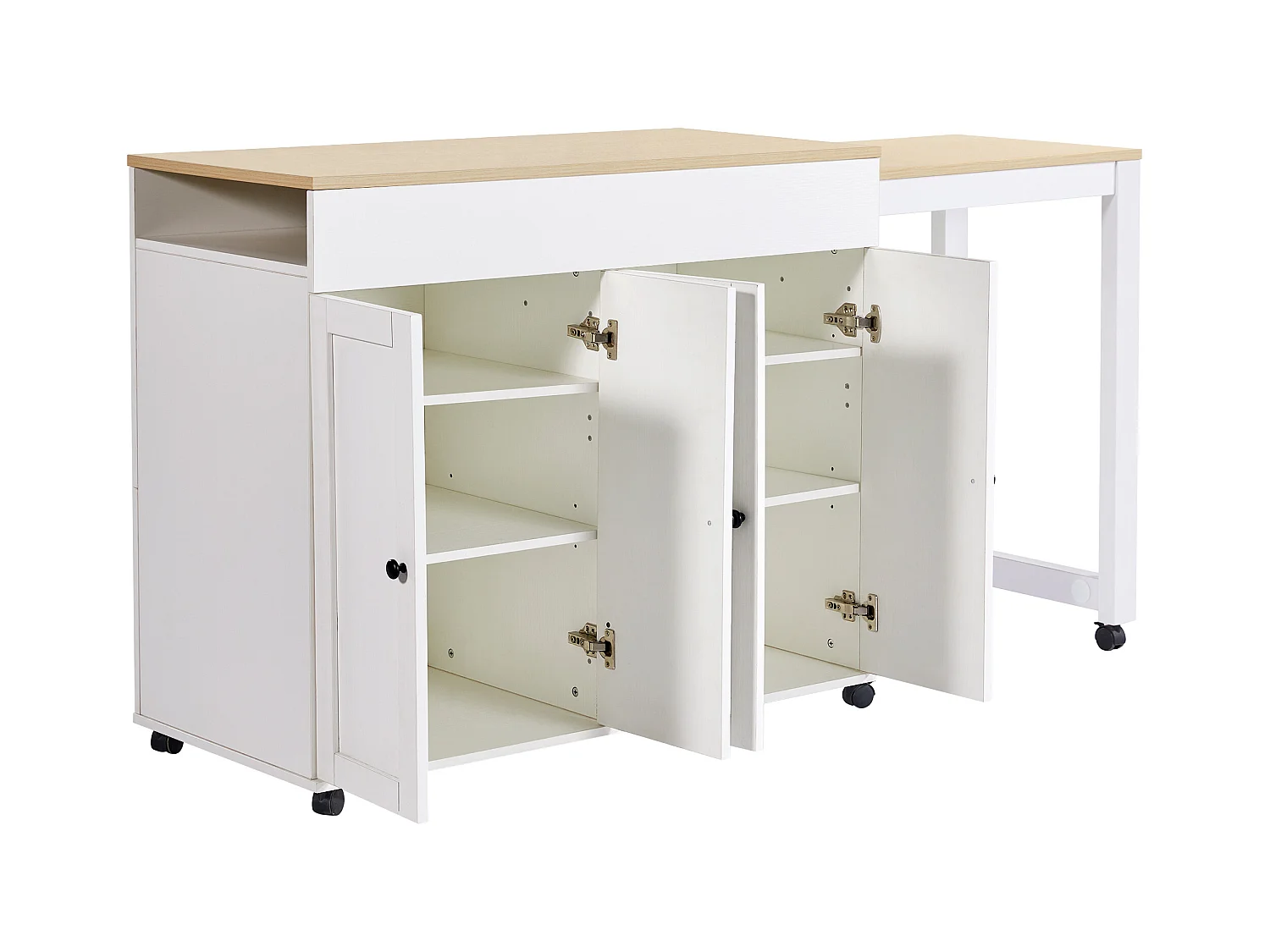 4-deurs bartafel Houten keukeneiland met uitschuifbaar blad (118-180)x50x94 cm - wit