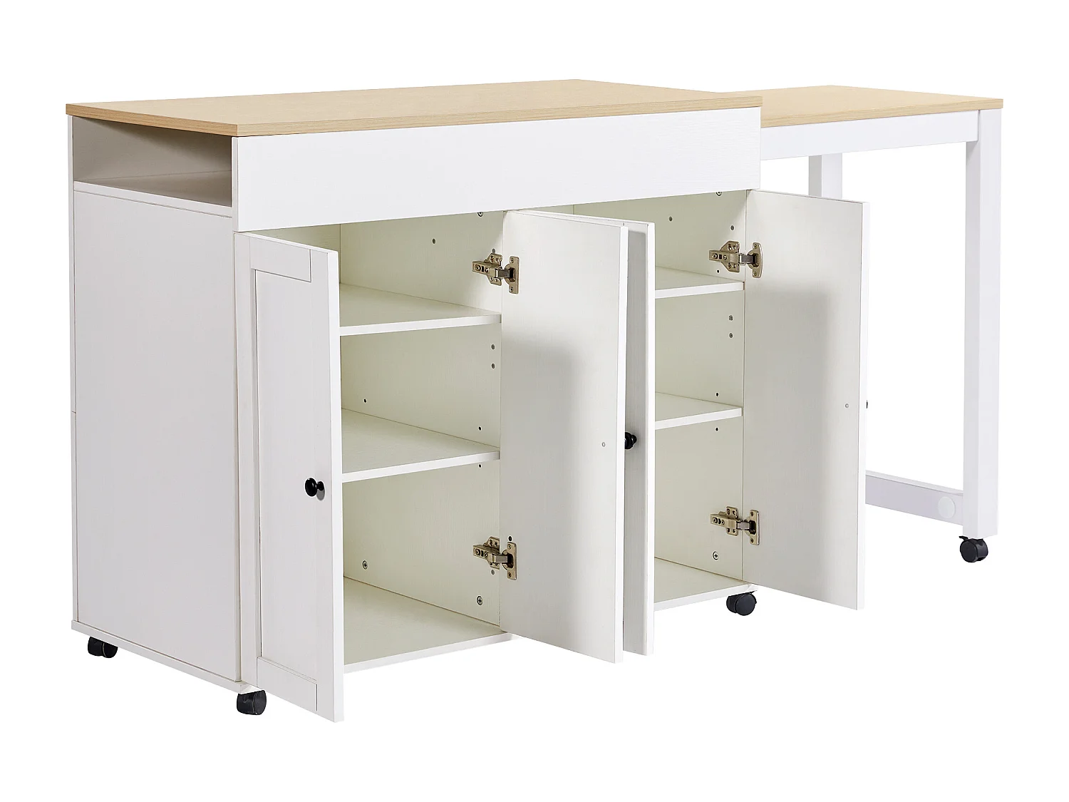 Table de bar 4 portes Îlot de cuisine en bois avec plateau extensible (118-180)x50x94 cm - blanc