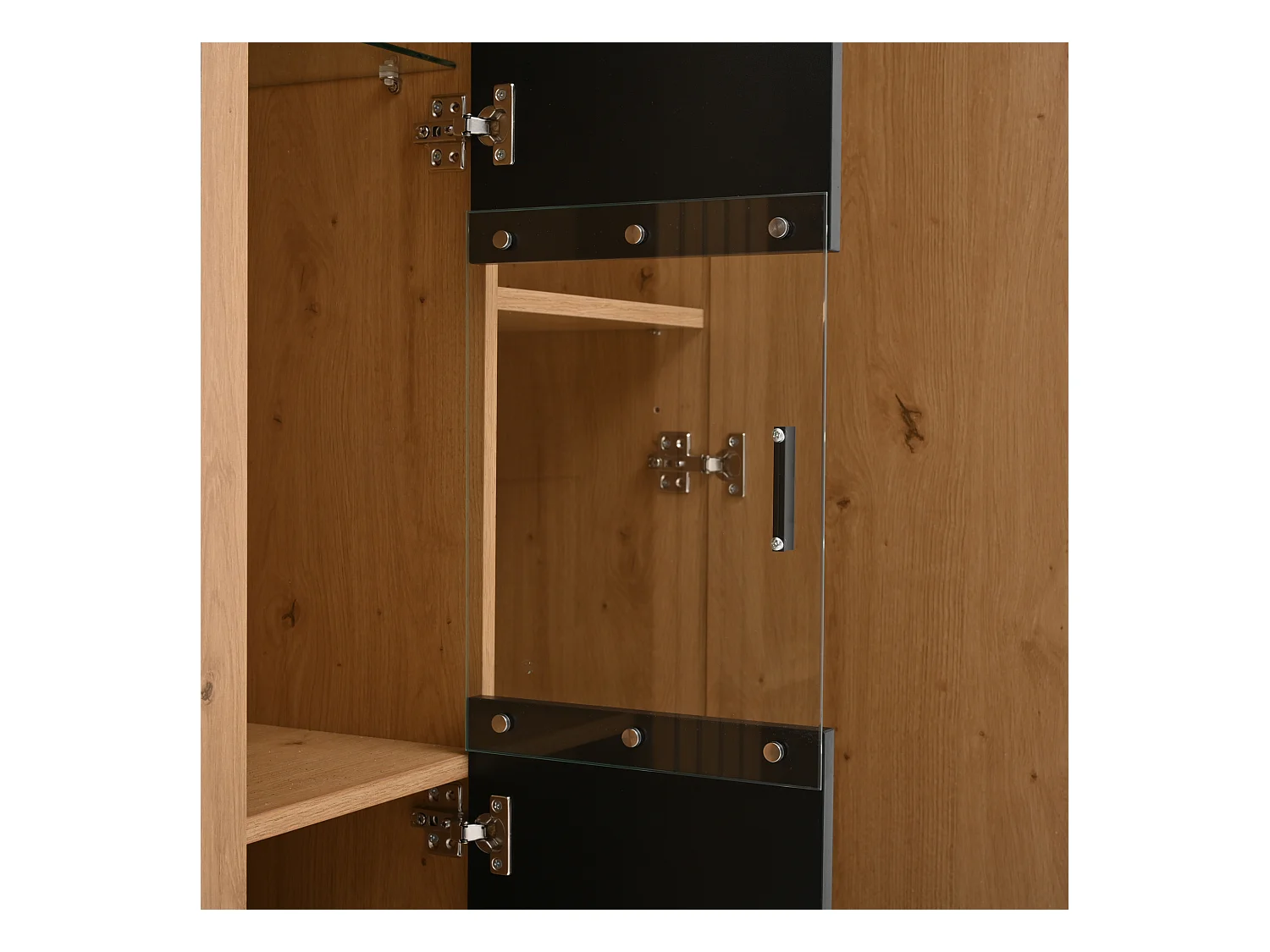 Buffet salle à manger LED 4 portes - verre décoratifet et étagères réglables - bois - marron + noir (140x35x113 cm)