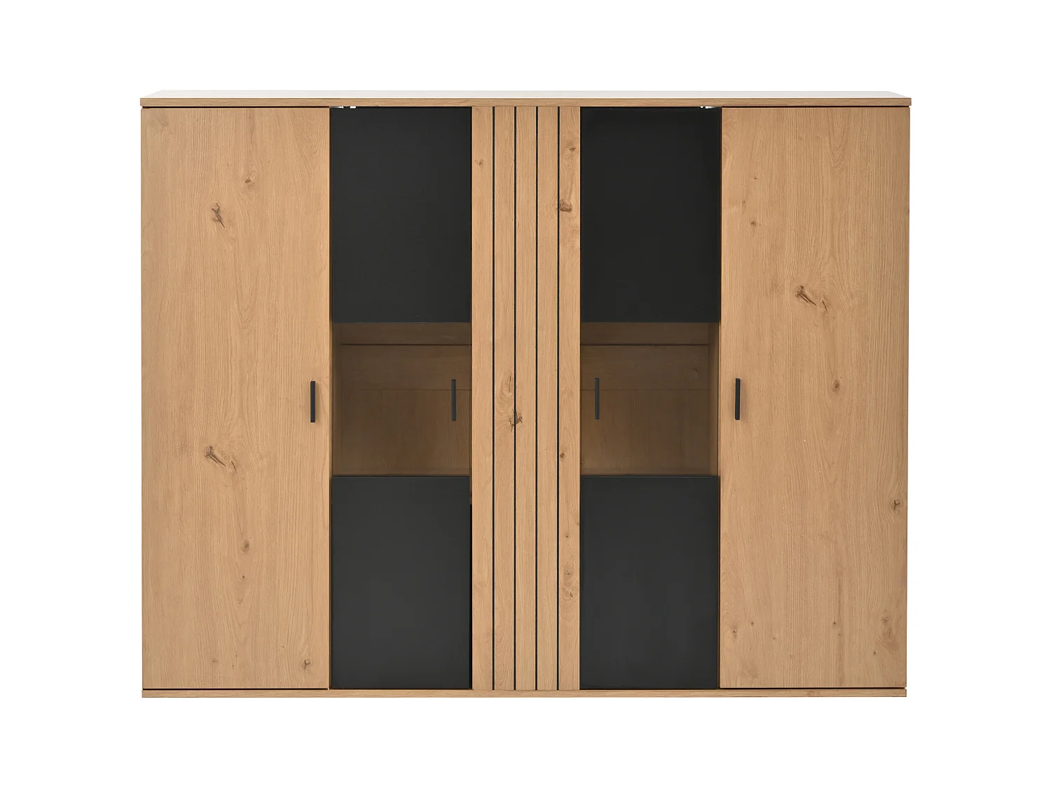 Buffet salle à manger LED 4 portes - verre décoratifet et étagères réglables - bois - marron + noir (140x35x113 cm)