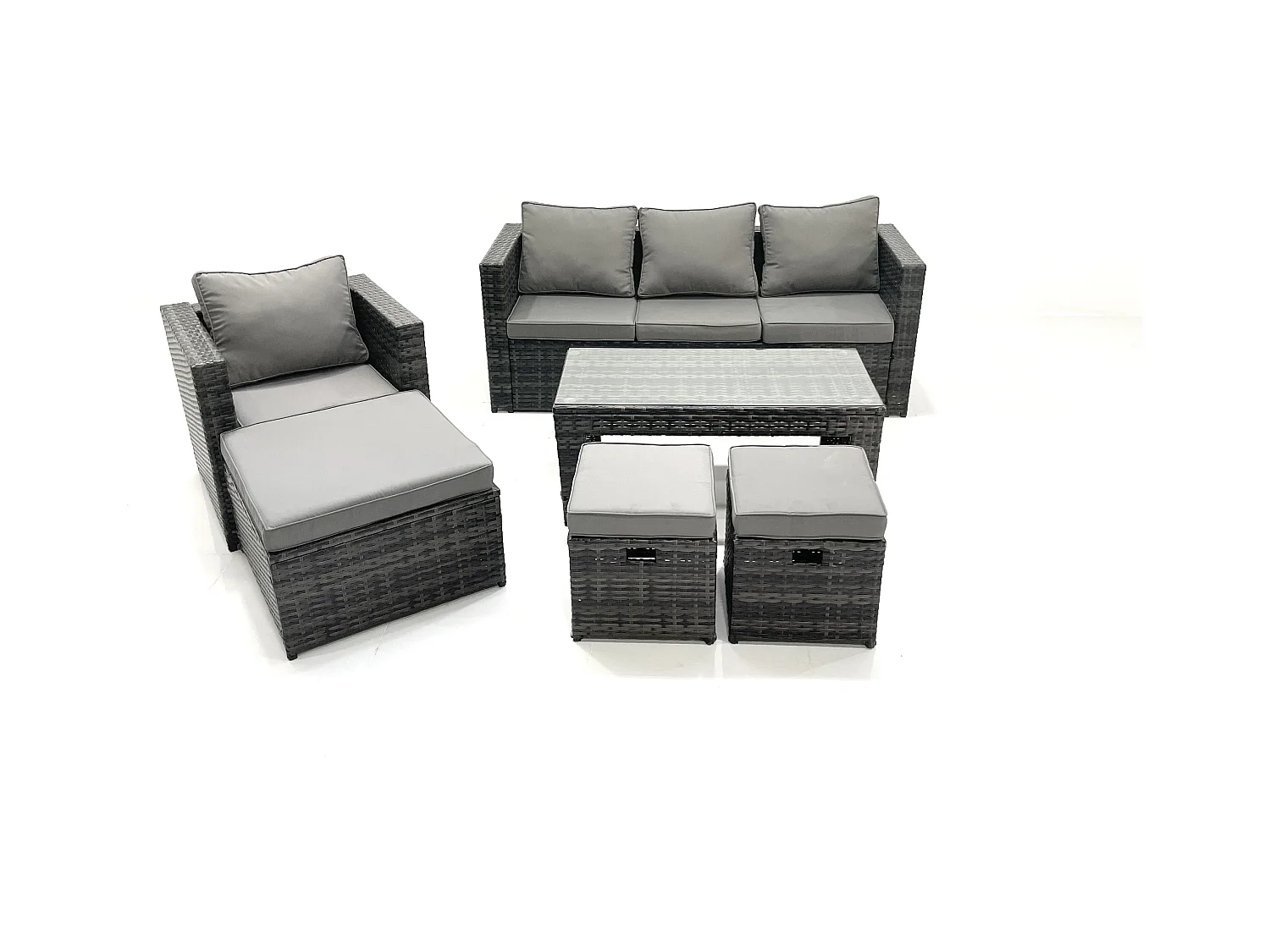 Salon de jardin Ensemble de canapés en rotin avec Table basse Fauteuil 3 Tabourets Gris foncé mixte