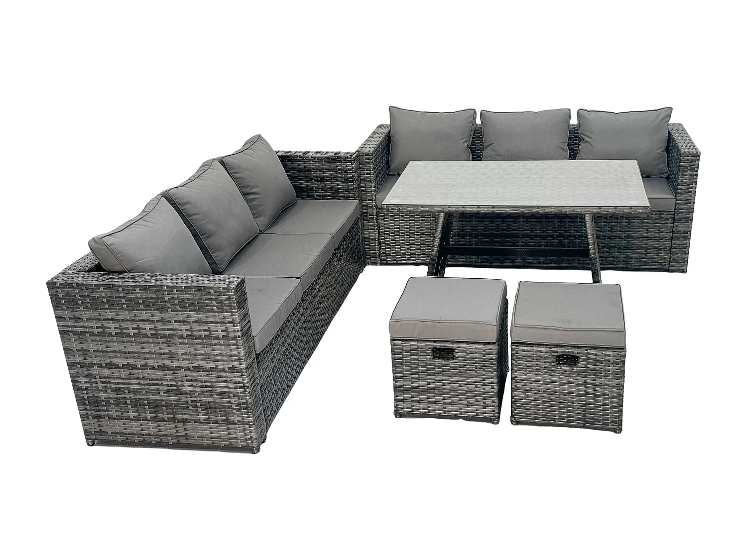 8 places Salon de Jardin Extérieur en Résine avec Table à manger 2 Petits tabourets