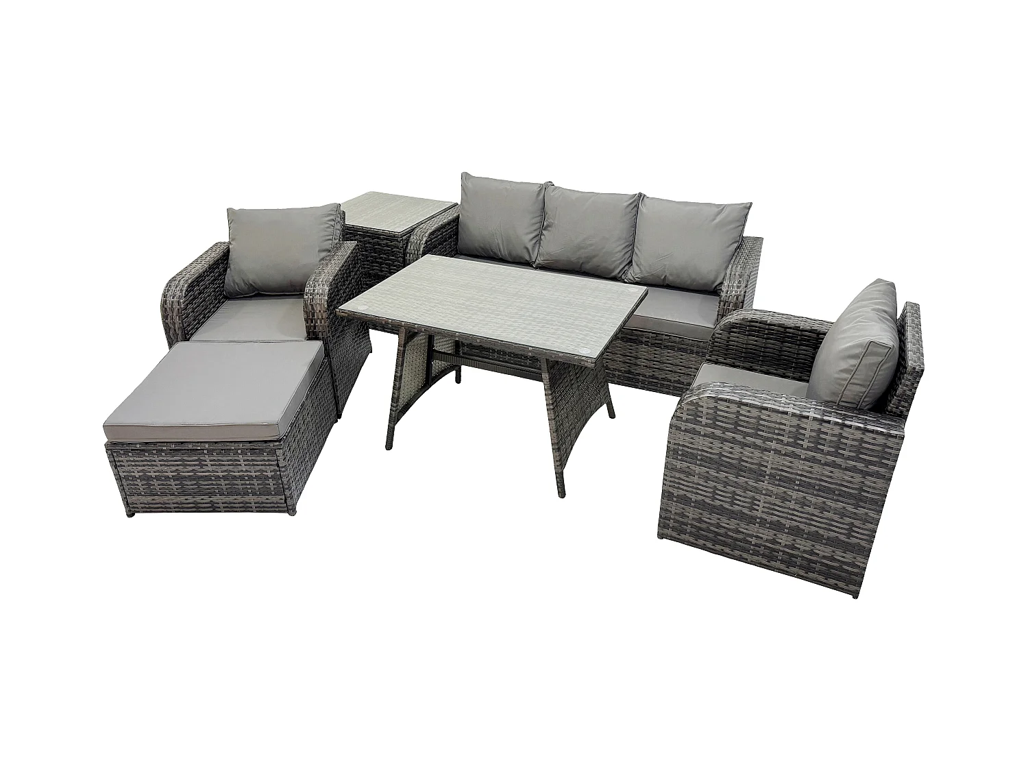 Ensemble de Meubles de Jardin avec Table à manger rectangulaire Chaise inclinable Canapé 3 places Grand tabouret Table d'appoint