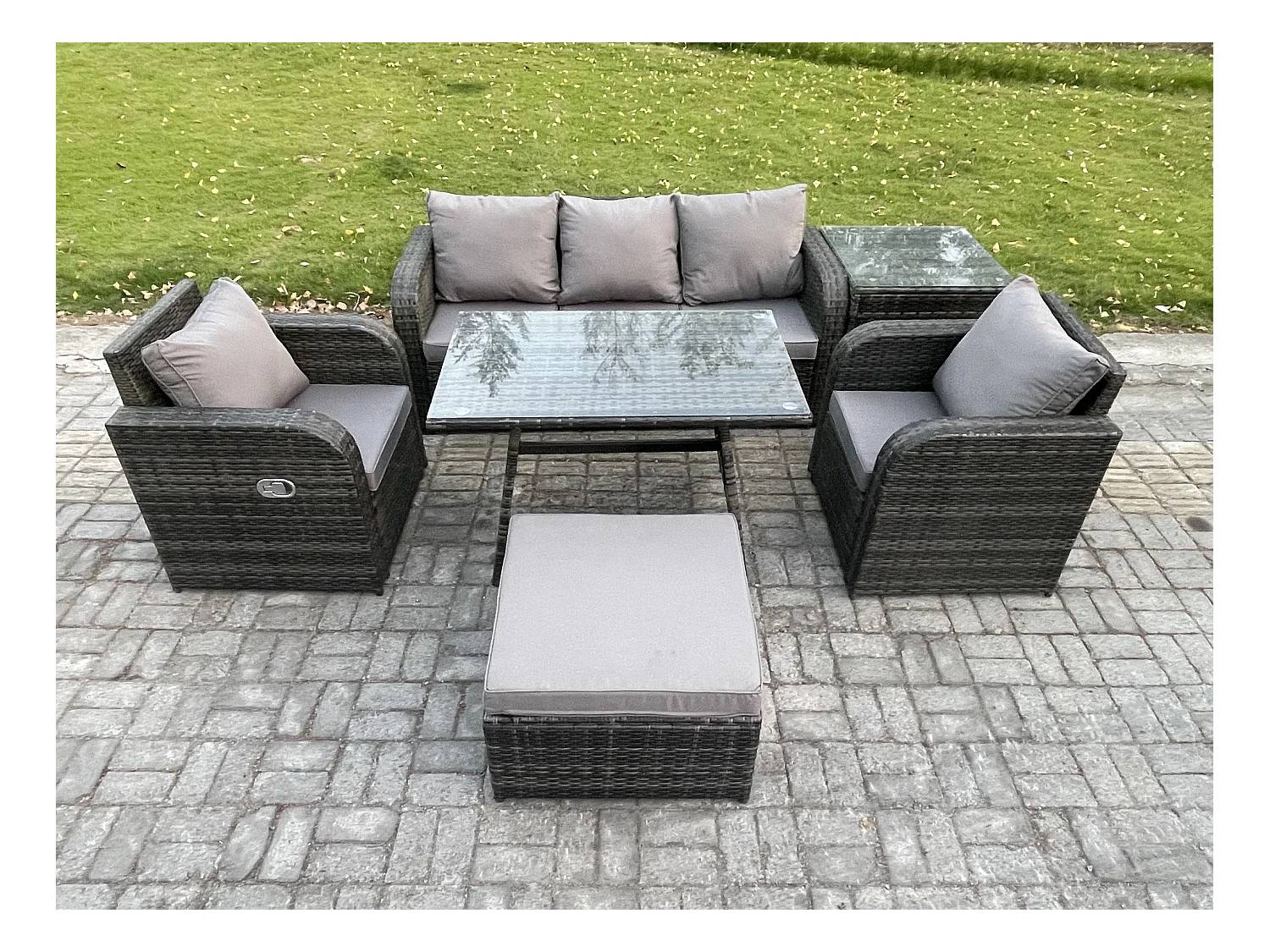 Ensemble de Meubles de Jardin avec Table à manger rectangulaire Chaise inclinable Canapé 3 places Grand tabouret Table d'appoint