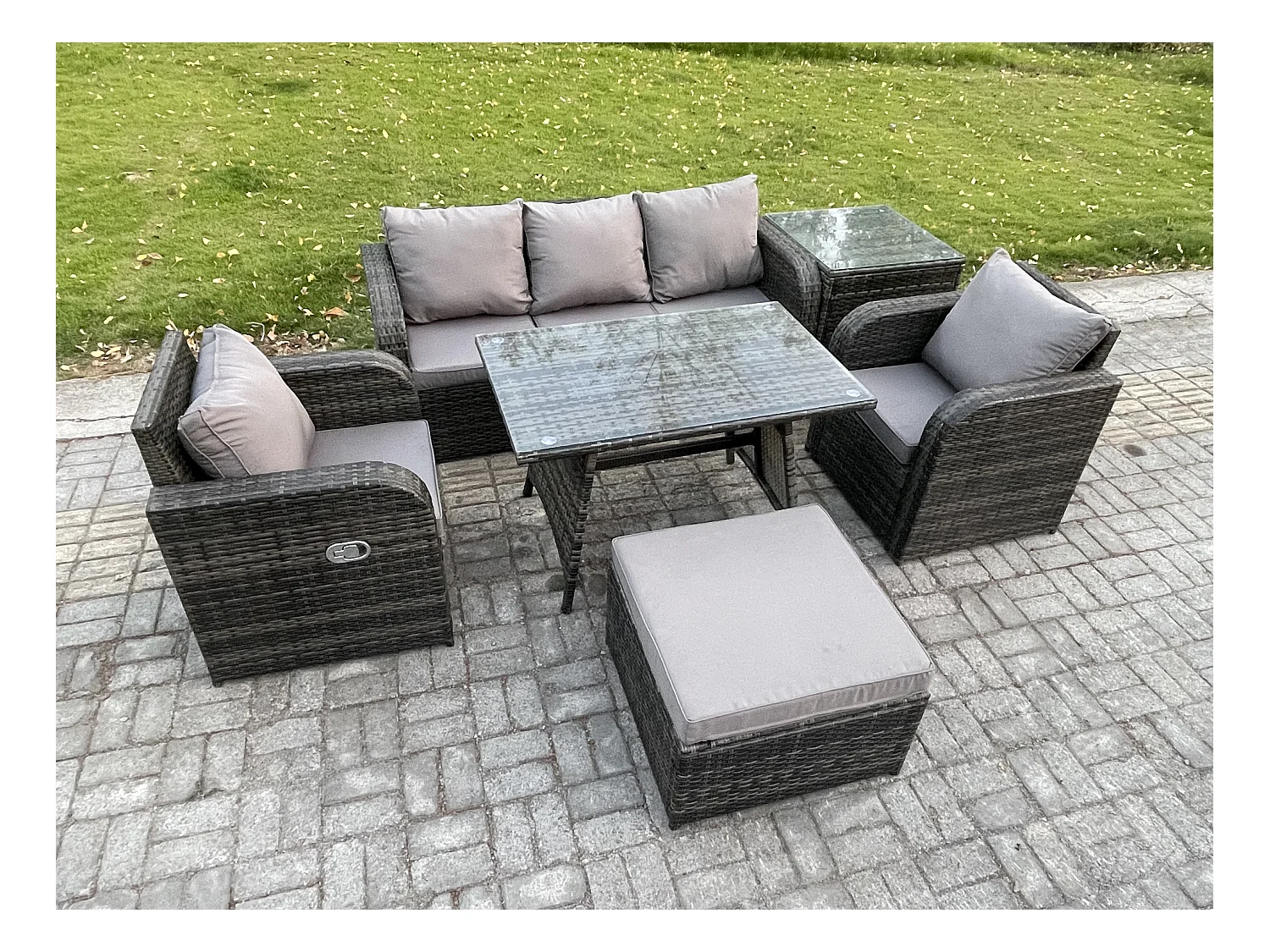 Ensemble de Meubles de Jardin avec Table à manger rectangulaire Chaise inclinable Canapé 3 places Grand tabouret Table d'appoint