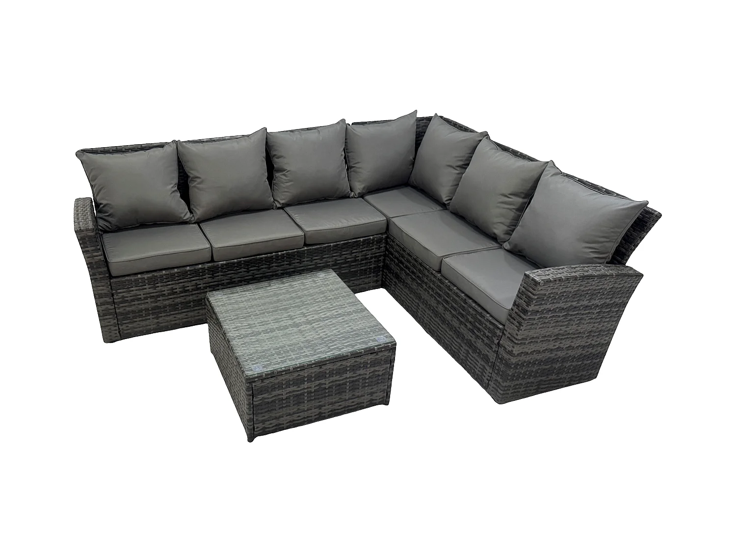 6 places Ensemble de meubles de jardin en polyrotin avec Canapé d'angle à dossier haut Fauteuil Table basse carrée