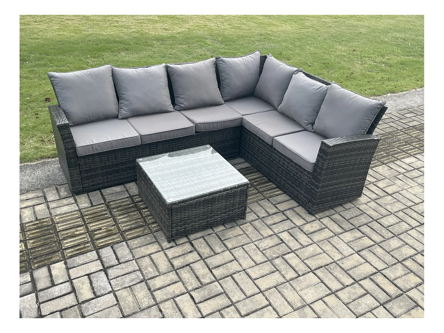 6 places Ensemble de meubles de jardin en polyrotin avec Canapé d'angle à dossier haut Fauteuil Table basse carrée