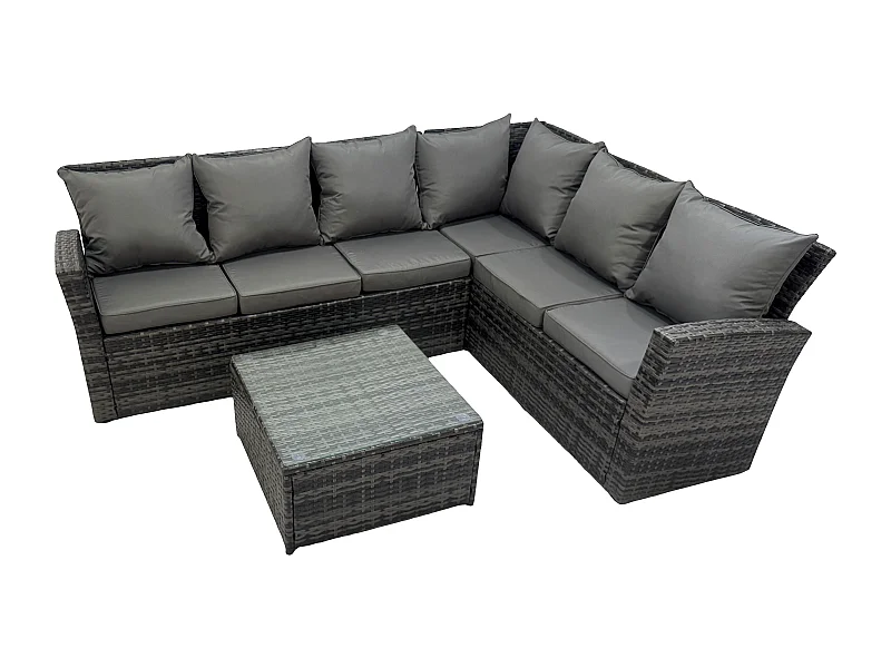 6-Sitzer Polyrattan Gartenmöbel-Set Hochlehniges Rattan-Ecksofa Set mit Sessel Quadratischer Couchtisch