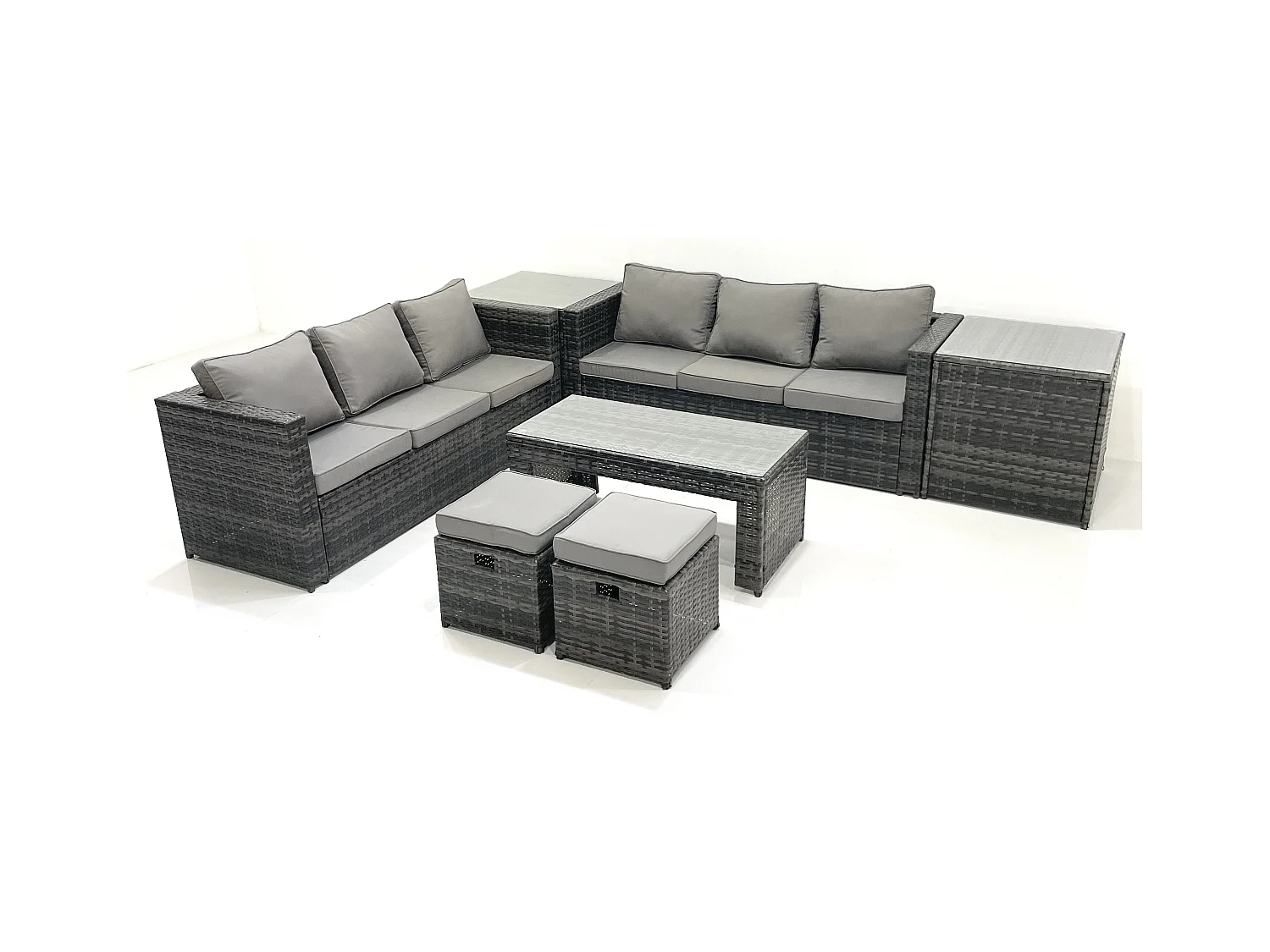 Salon de Jardin Extérieur avec Canapé Table basse 2 Petits tabourets 2 Tables d'appoint Gris foncé mixte