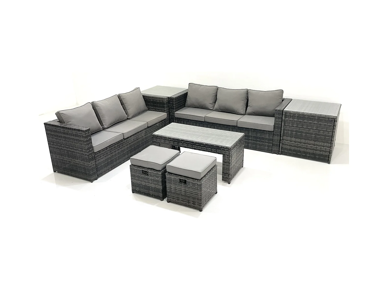 Salon de Jardin Extérieur avec Canapé Table basse 2 Petits tabourets 2 Tables d'appoint Gris foncé mixte