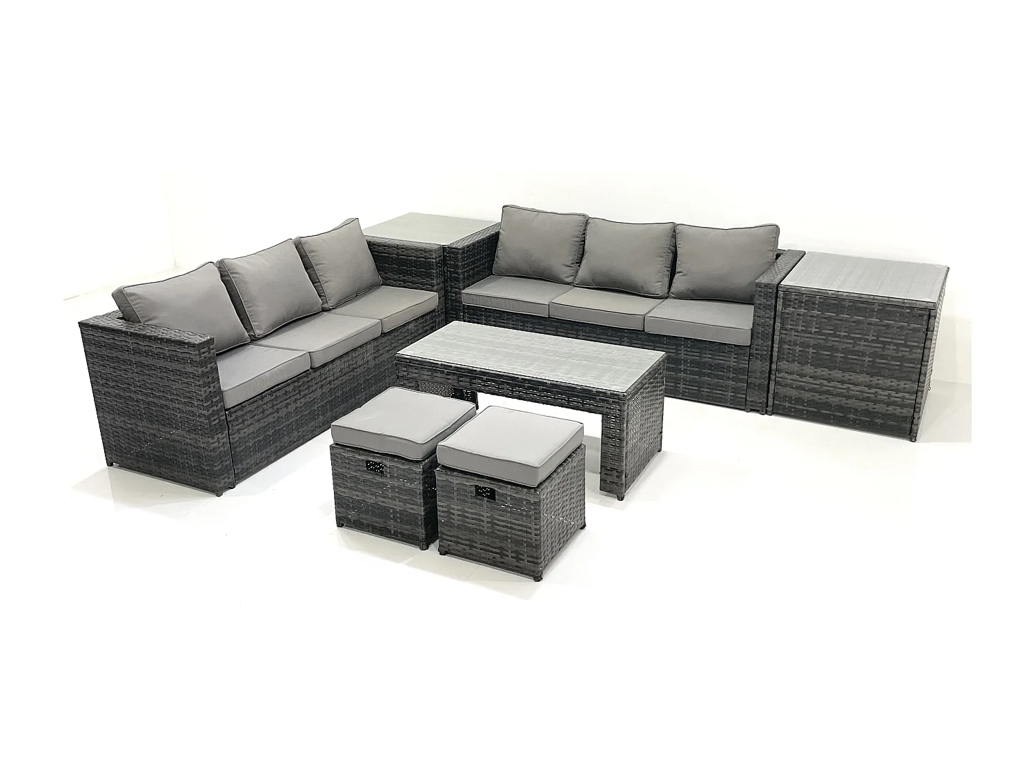 Salon de Jardin Extérieur avec Canapé Table basse 2 Petits tabourets 2 Tables d'appoint Gris foncé mixte