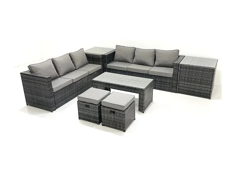 Salon de Jardin Extérieur avec Canapé Table basse 2 Petits tabourets 2 Tables d'appoint Gris foncé mixte