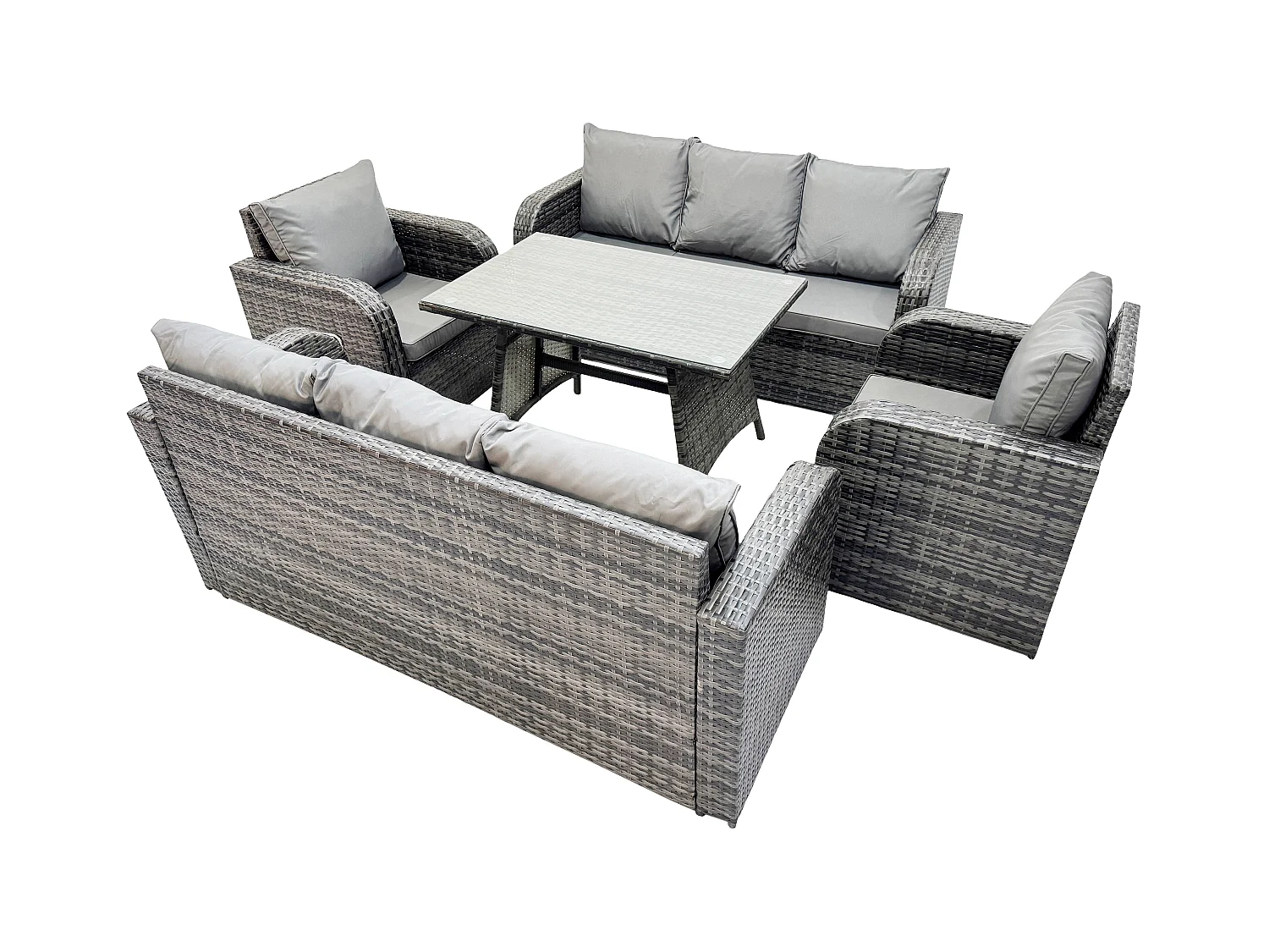 8 places Ensemble de canapés en rotin Table & Fauteuil avec Canapé 3 places Table à manger rectangulaire Gris foncé mixte