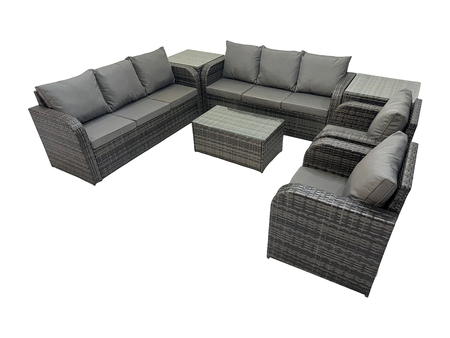 Ensemble de canapés en rotin avec Canapé 3 places Chaise inclinable 2 Tables d'appoint Gris foncé mixte