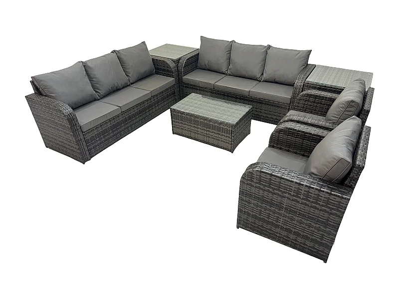 Ensemble de canapés en rotin avec Canapé 3 places Chaise inclinable 2 Tables d'appoint Gris foncé mixte