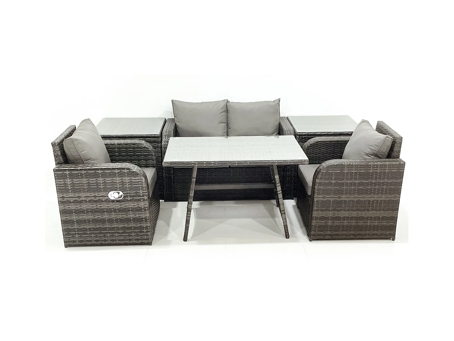 Gartenmöbel-Set Rattan Sofa Esstisch Set mit Liegestühle 2 Beistelltischen Dunkelgrau Gemischt