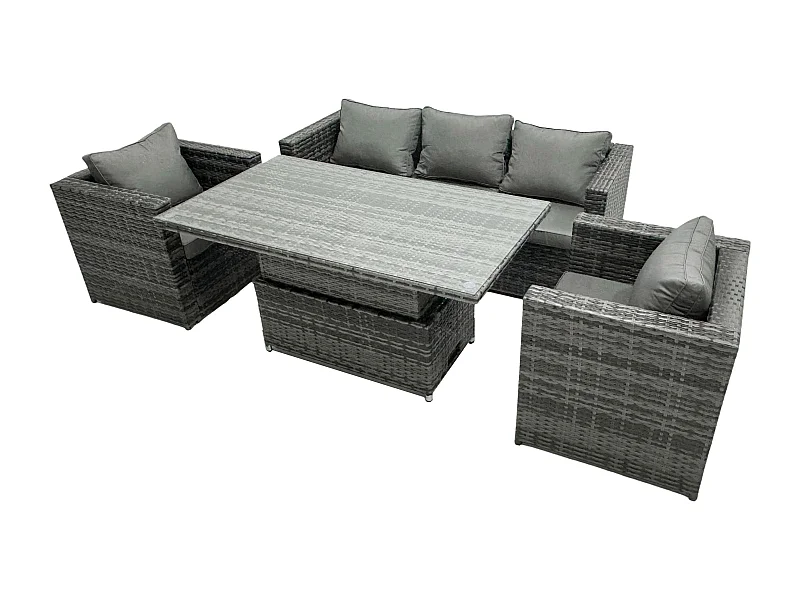5-Sitzer Polyrattan-Gartenmöbel höhenverstellbarer Tisch Sets Dunkelgrau Gemischt