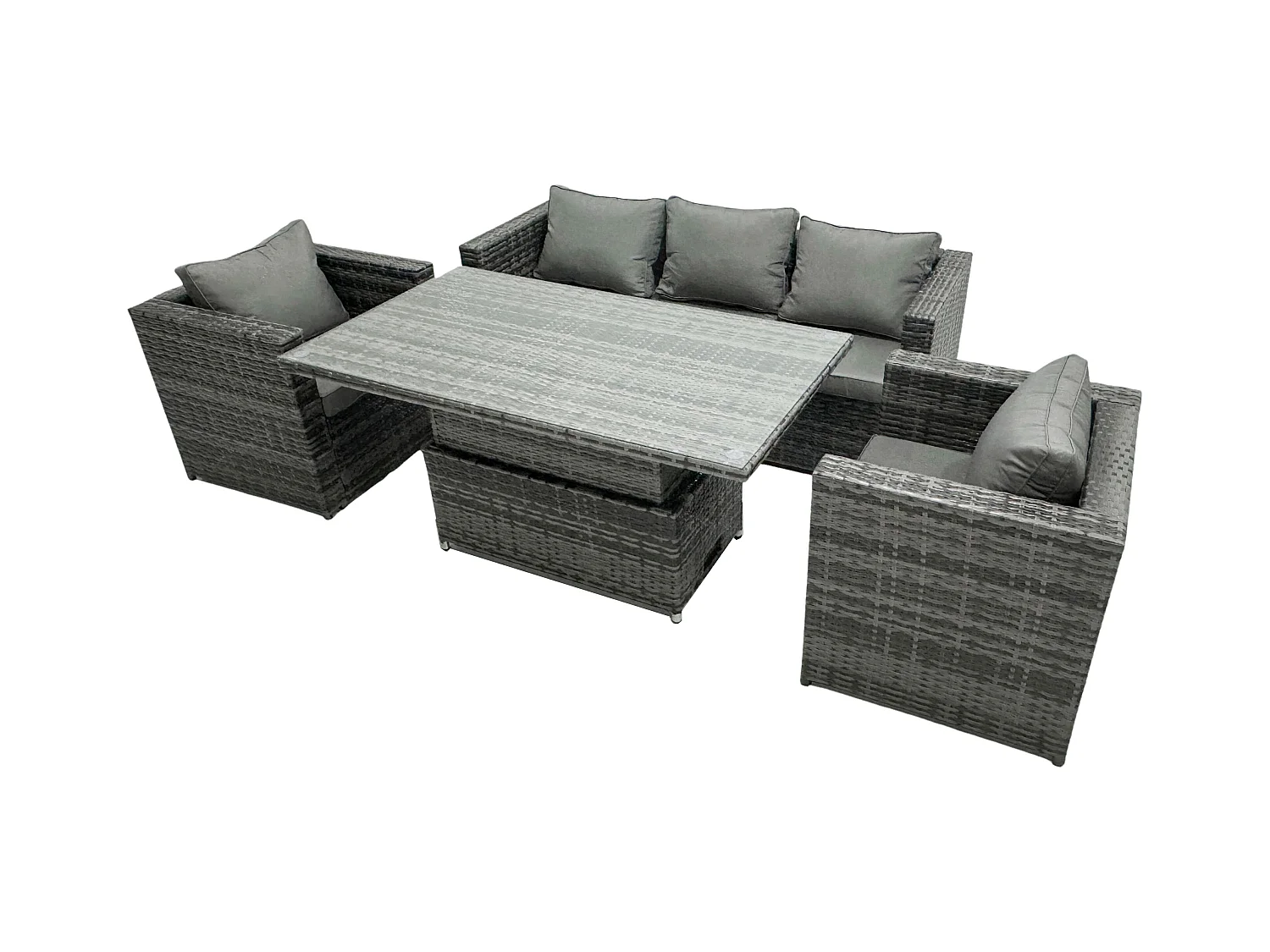5-Sitzer Polyrattan-Gartenmöbel höhenverstellbarer Tisch Sets Dunkelgrau Gemischt
