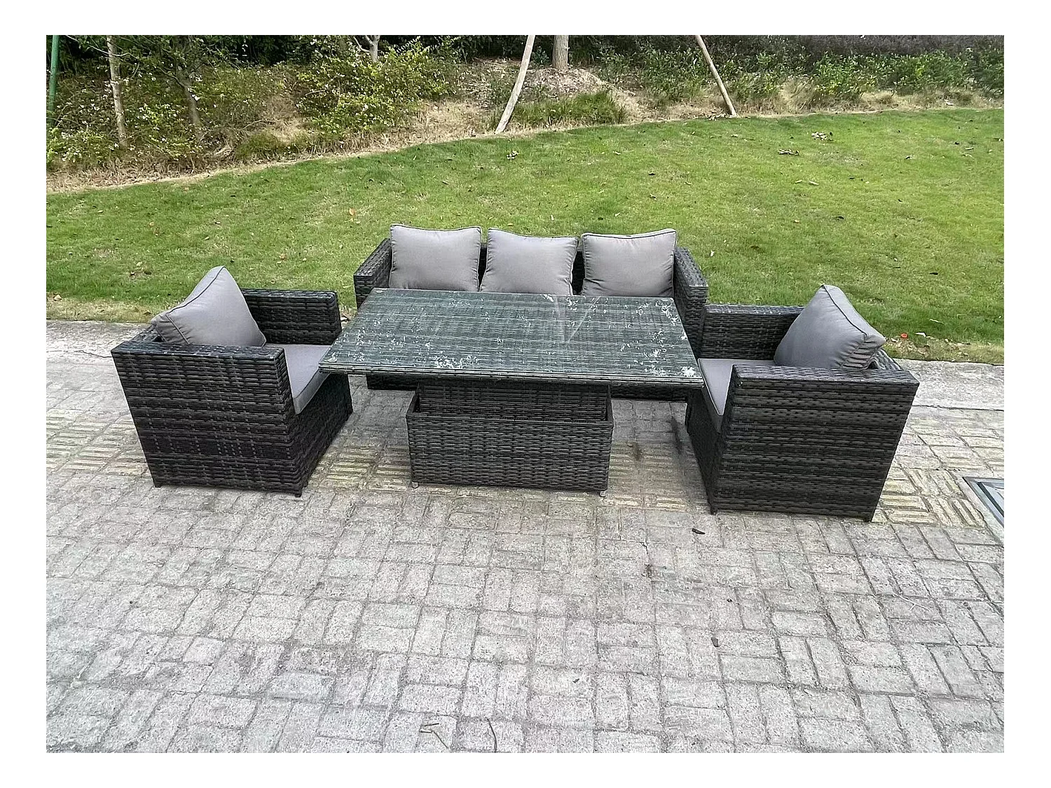 5-Sitzer Polyrattan-Gartenmöbel höhenverstellbarer Tisch Sets Dunkelgrau Gemischt