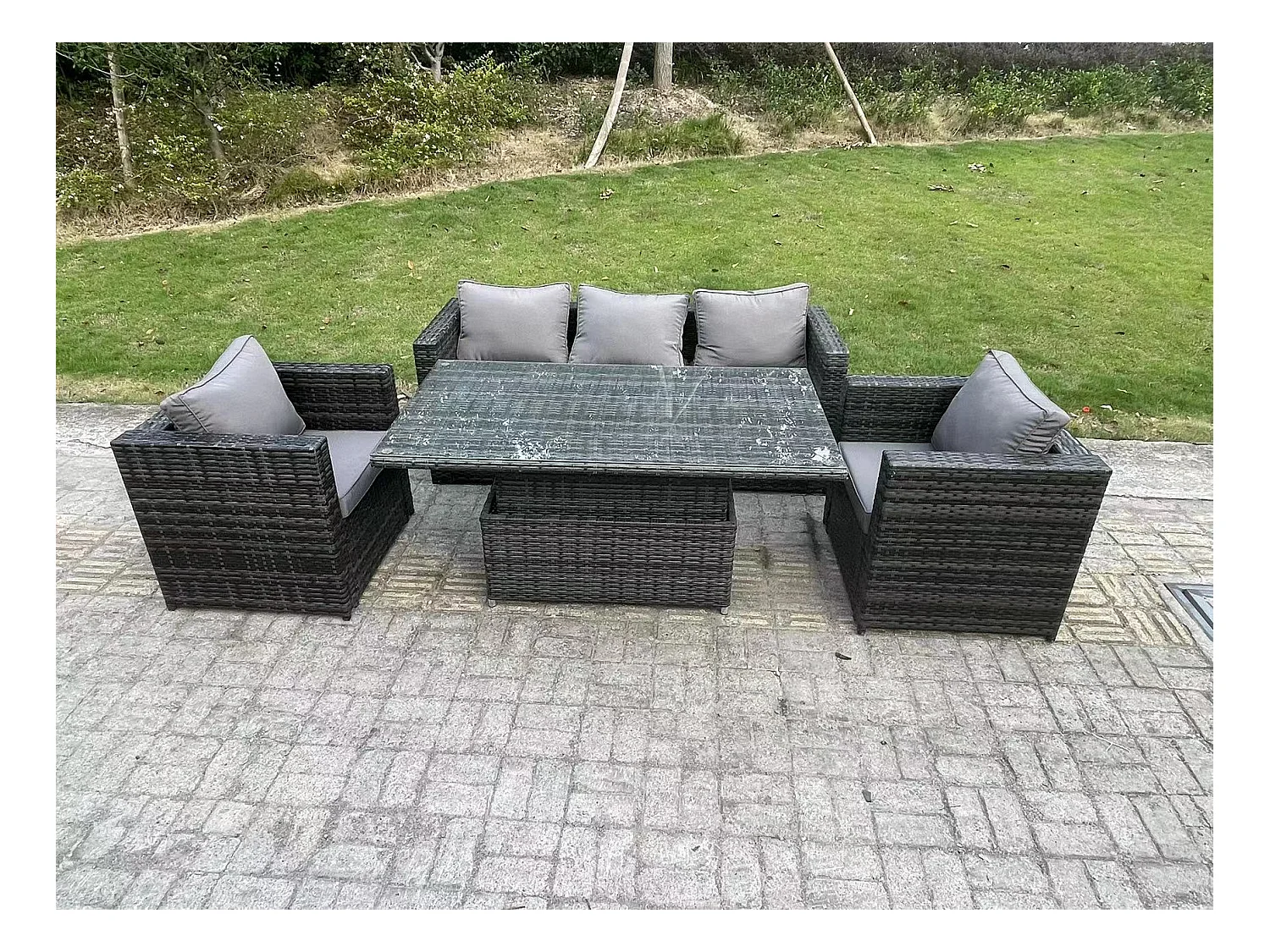 5-Sitzer Polyrattan-Gartenmöbel höhenverstellbarer Tisch Sets Dunkelgrau Gemischt