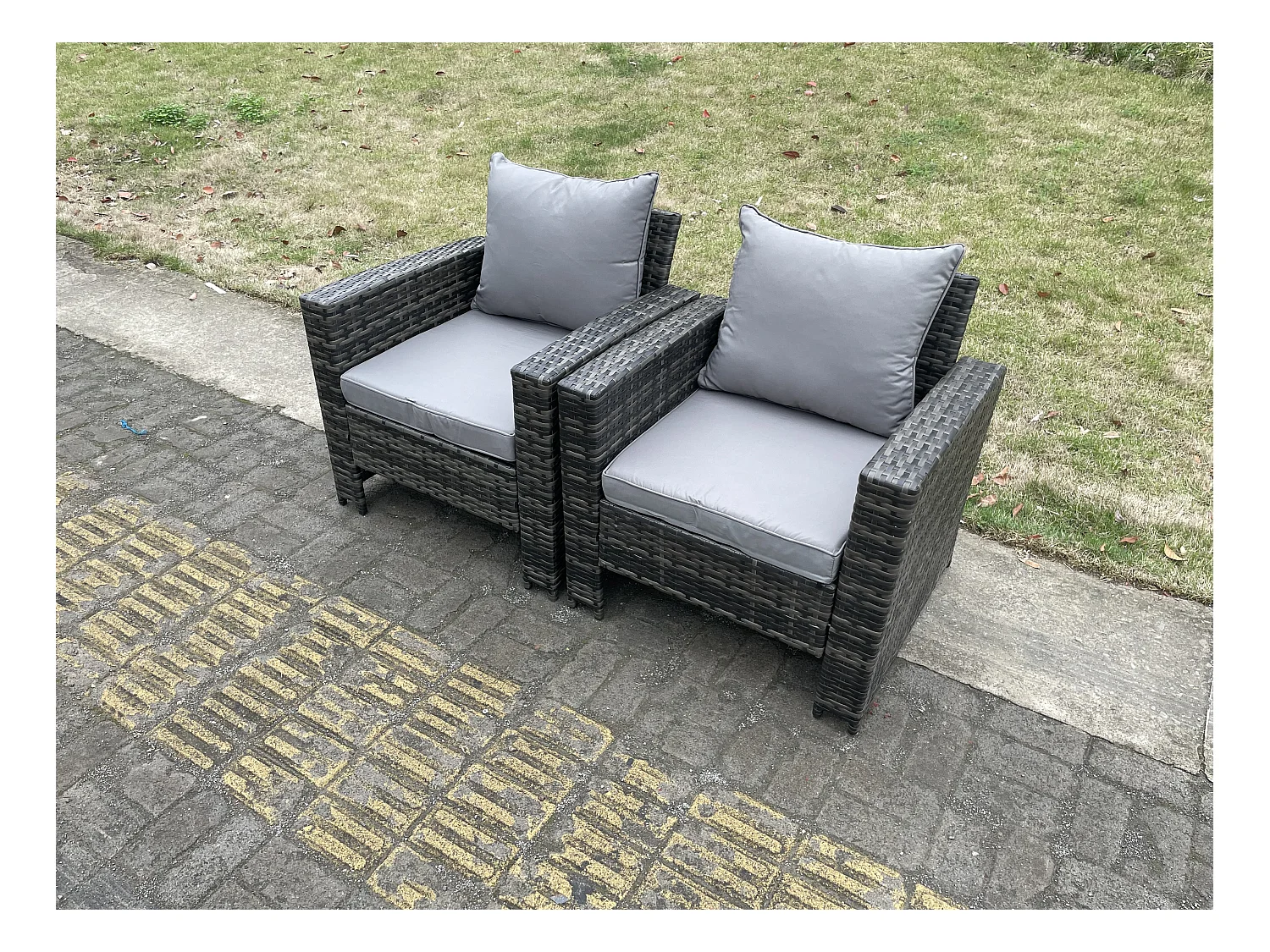 2 PC Fauteuil de jardin en rotin Gris foncé mixte