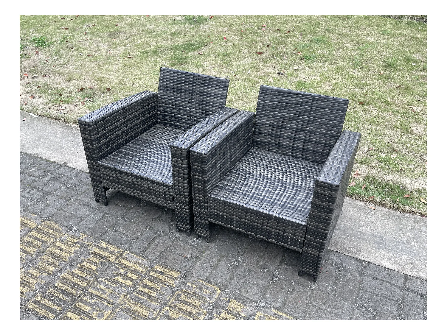 2 PC Fauteuil de jardin en rotin Gris foncé mixte