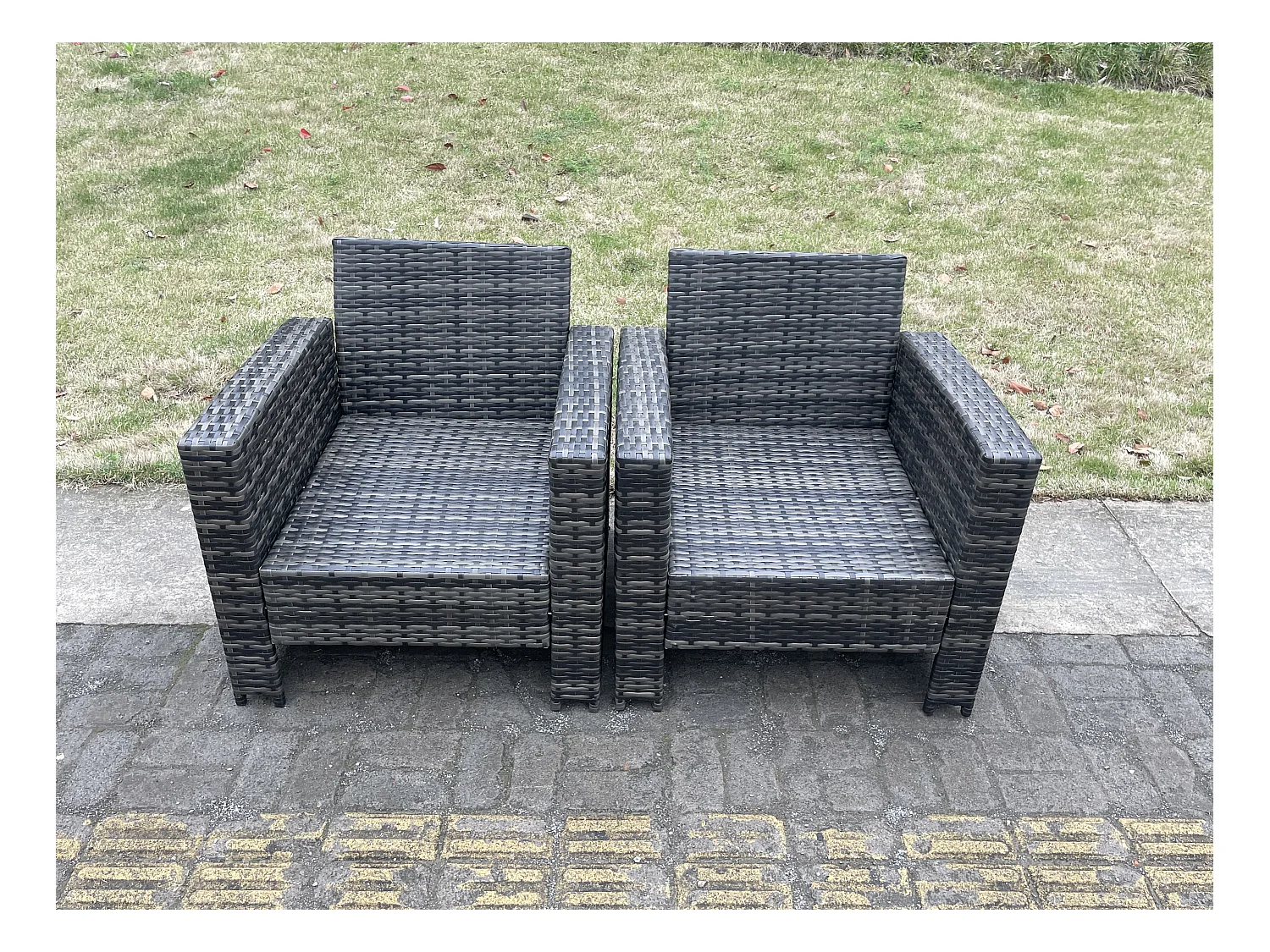 2 PC Fauteuil de jardin en rotin Gris foncé mixte