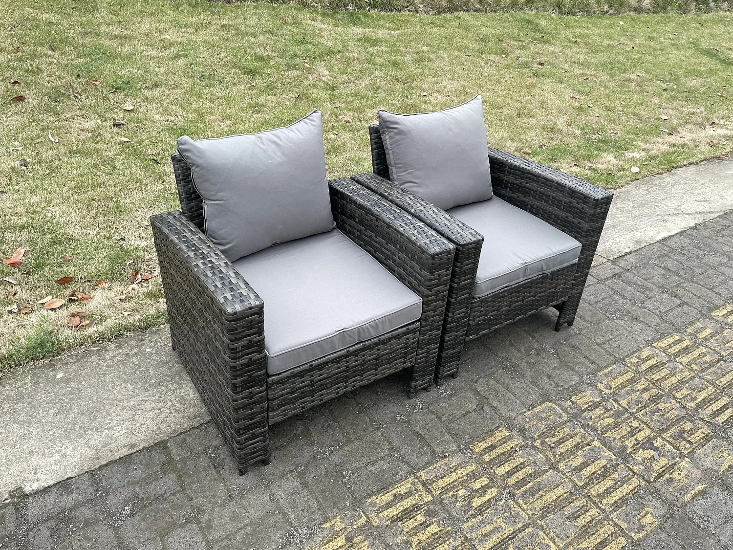 2 PC Fauteuil de jardin en rotin Gris foncé mixte