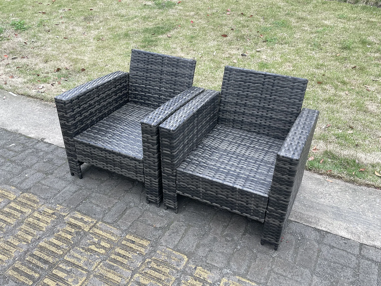 2 PC Fauteuil de jardin en rotin Gris foncé mixte