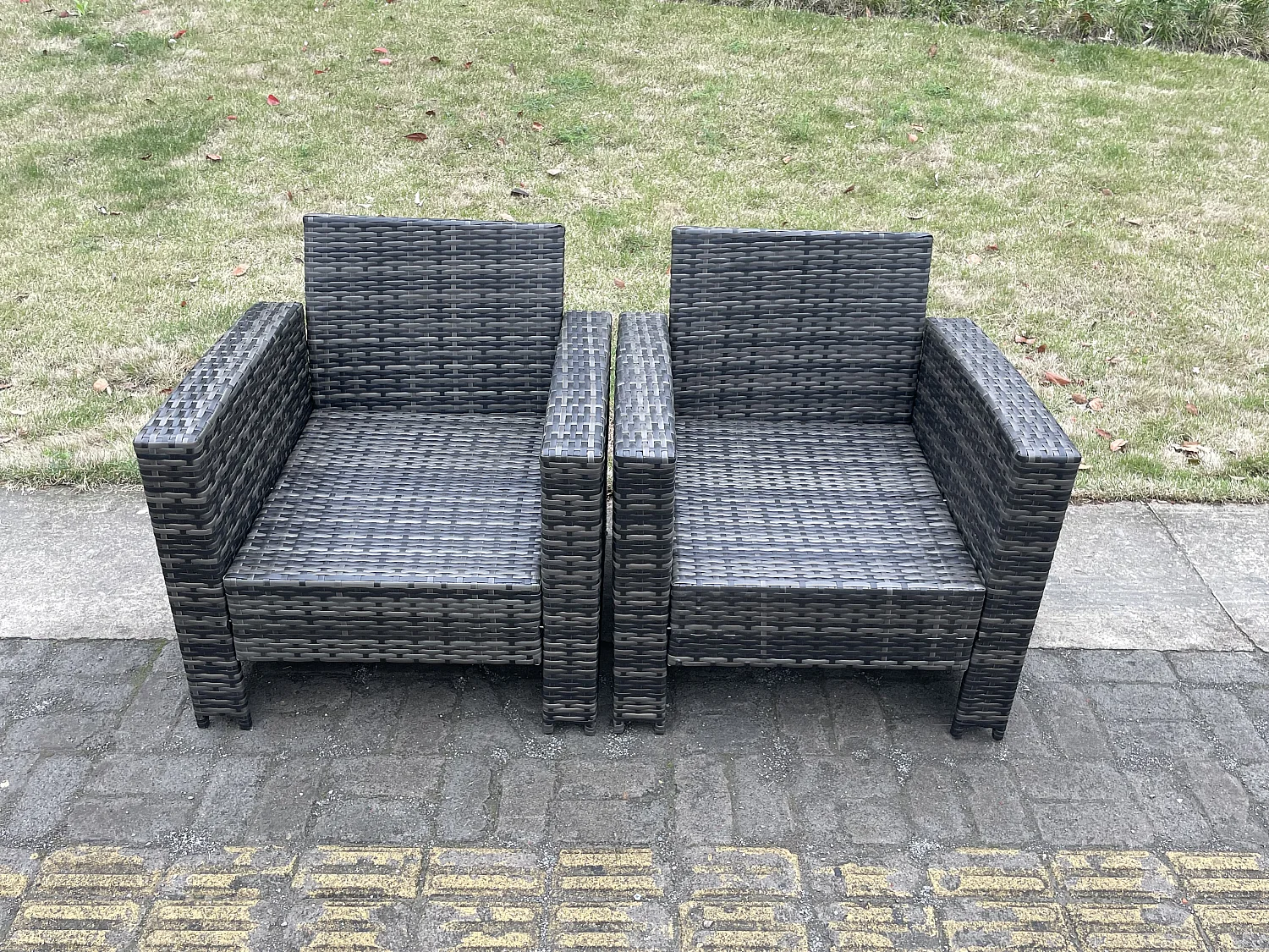 2 PC Fauteuil de jardin en rotin Gris foncé mixte