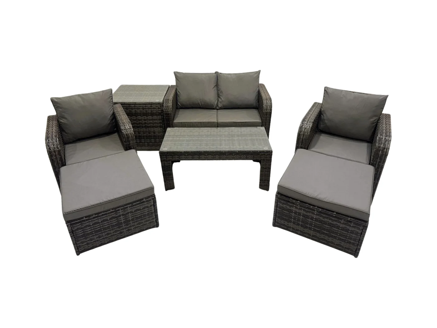 Garten Sofa im Freien Set Polyrattan Gartenmöbel Set mit Liegestühle Couchtisch Beistelltisch 2 hohen Hockern Dunkelgrau Gemischt